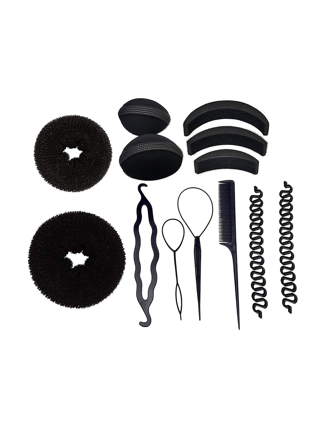 

CHANDERKASH Women Set of 13 Banana Bumpit Hair Puff Up Maker Donut Magic Bun Topsy Tail, Black