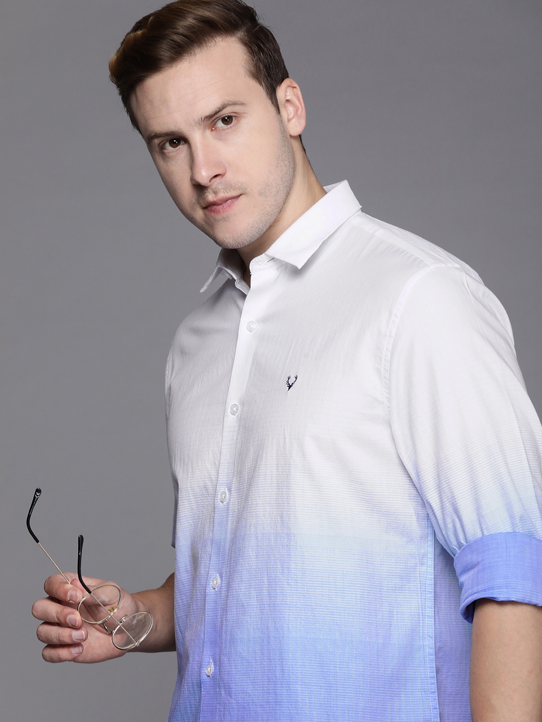 

Allen Solly Spread Collar Striped Ombre Pure Cotton Casual Shirt, White