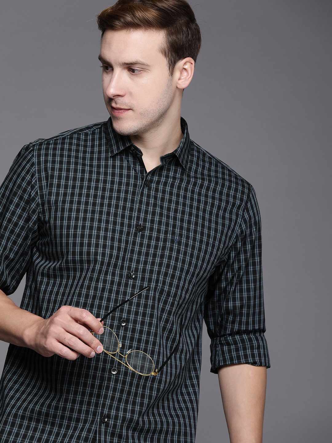 

Allen Solly Pure Cotton Checked Casual Shirt, Black