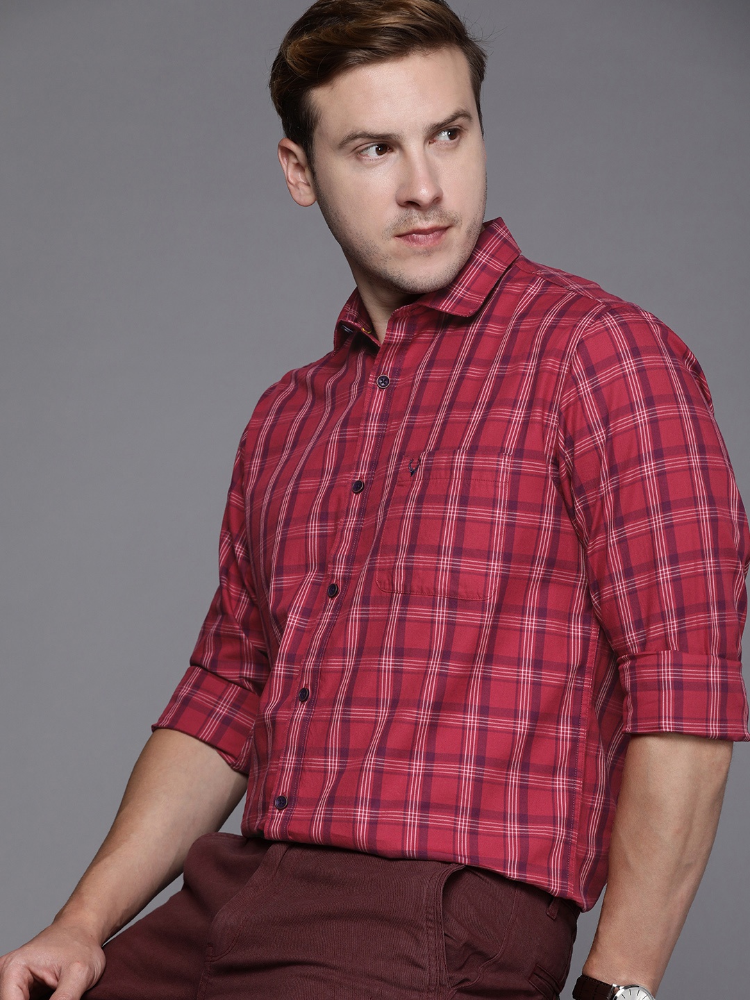 

Allen Solly Pure Cotton Checked Casual Shirt, Red