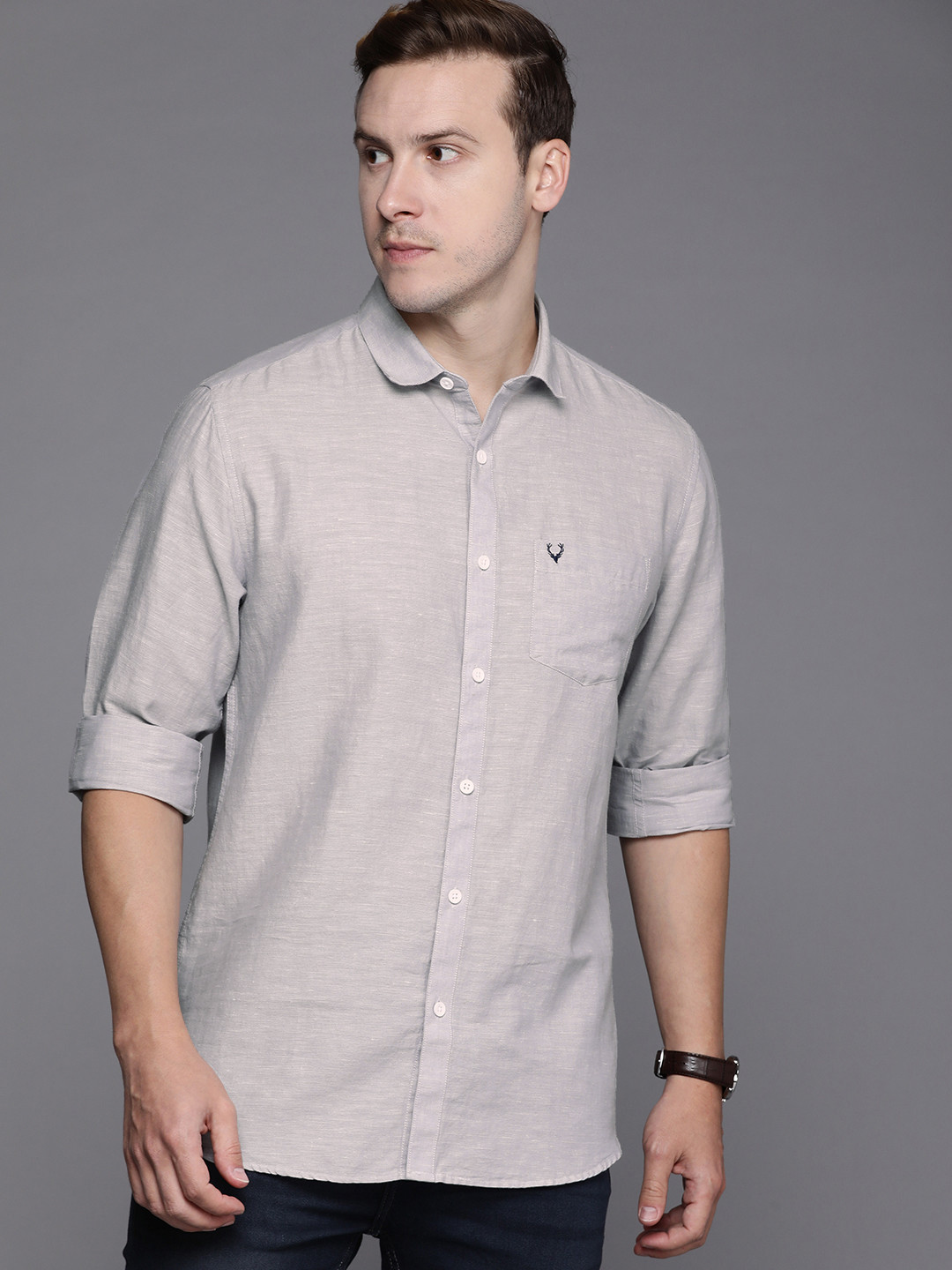 

Allen Solly Sport Cutaway Collar Cotton-Linen Casual Shirt, Grey