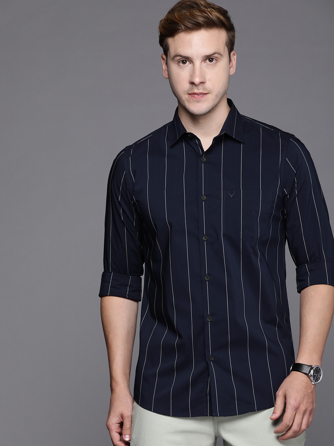 

Allen Solly Slim Fit Striped Casual Shirt, Navy blue