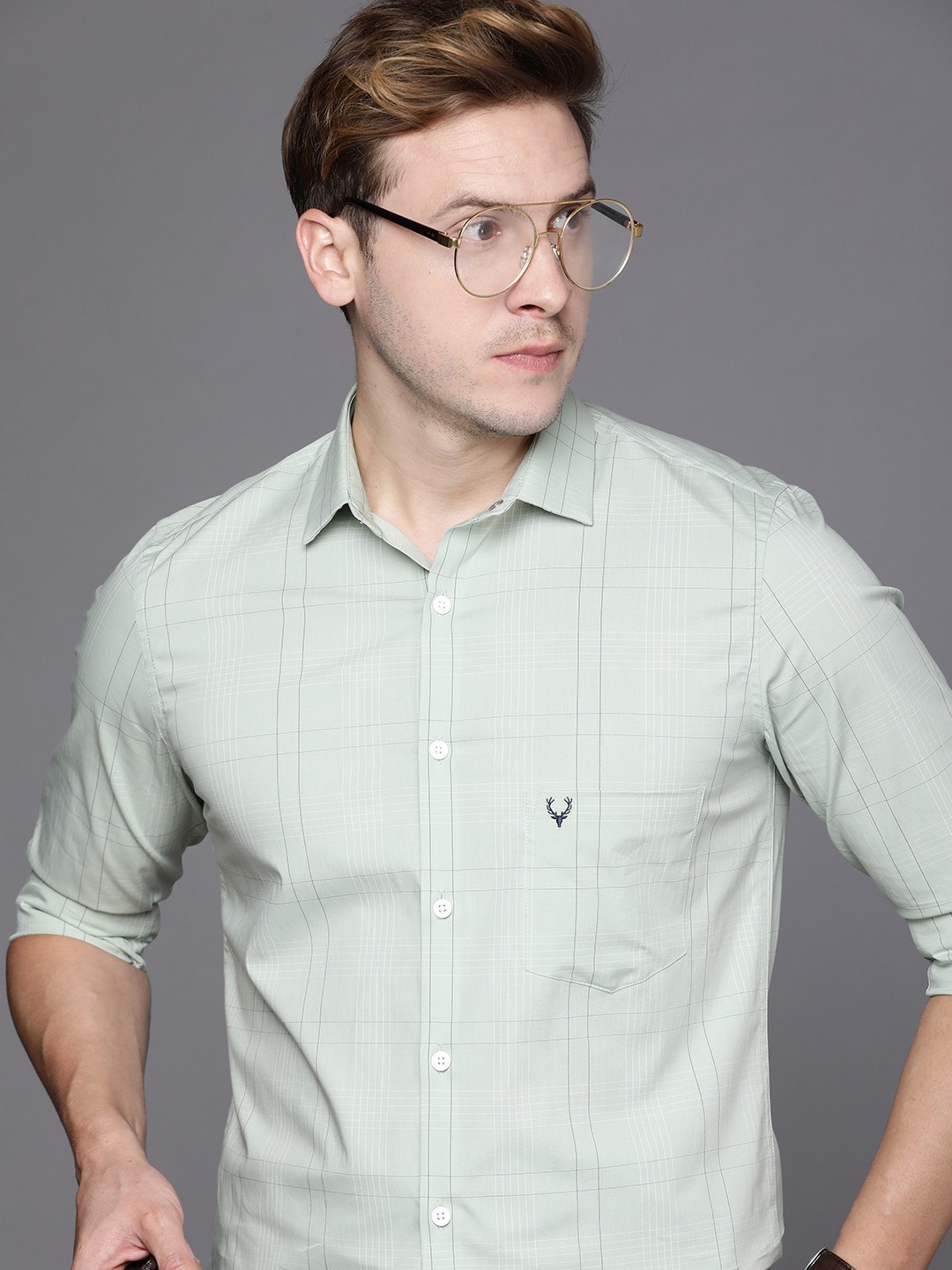 

Allen Solly Custom Slim Fit Windowpane Checked Casual Shirt, Olive