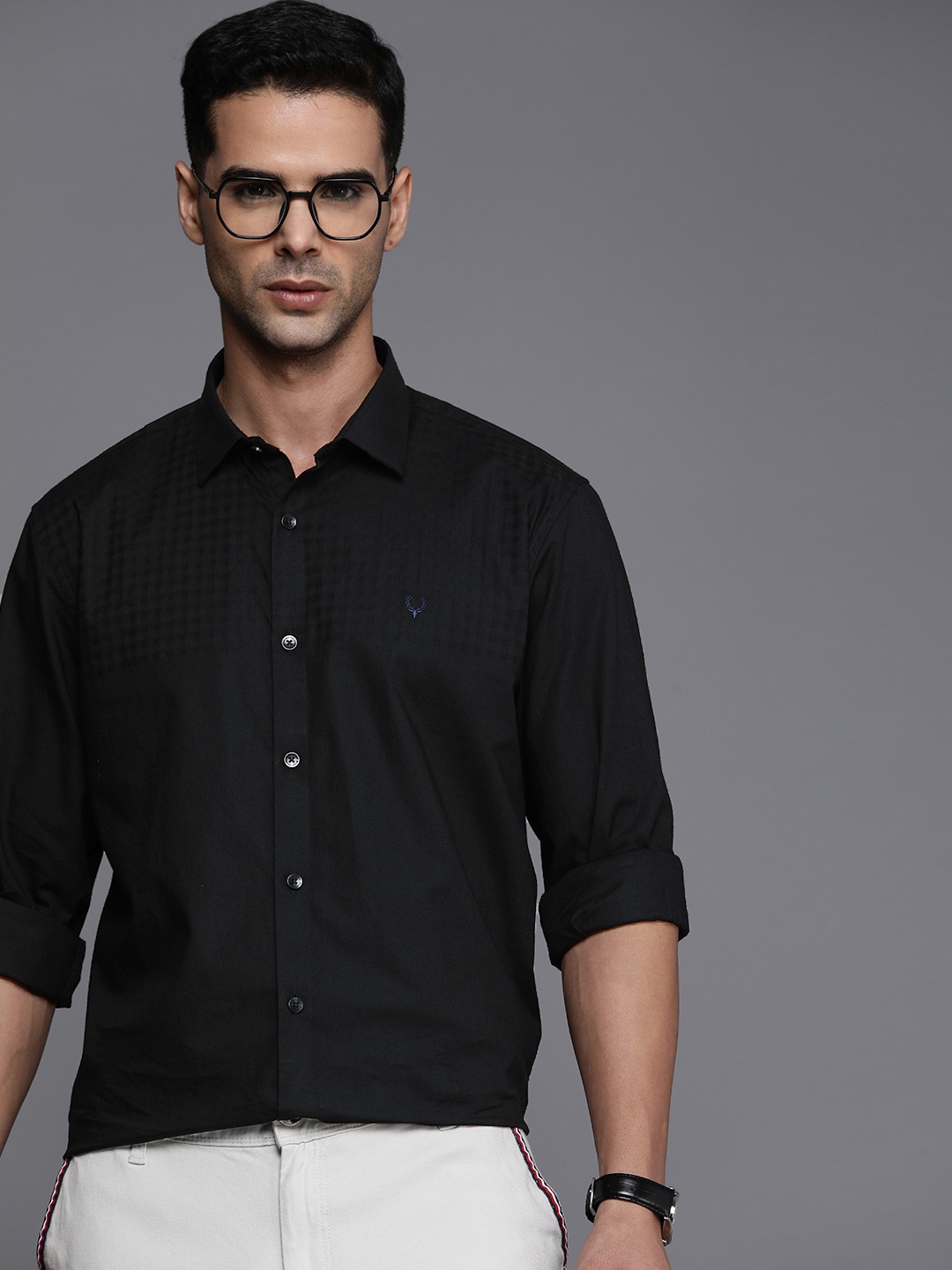 

Allen Solly Pure Cotton Custom Opaque Semiformal Shirt, Black