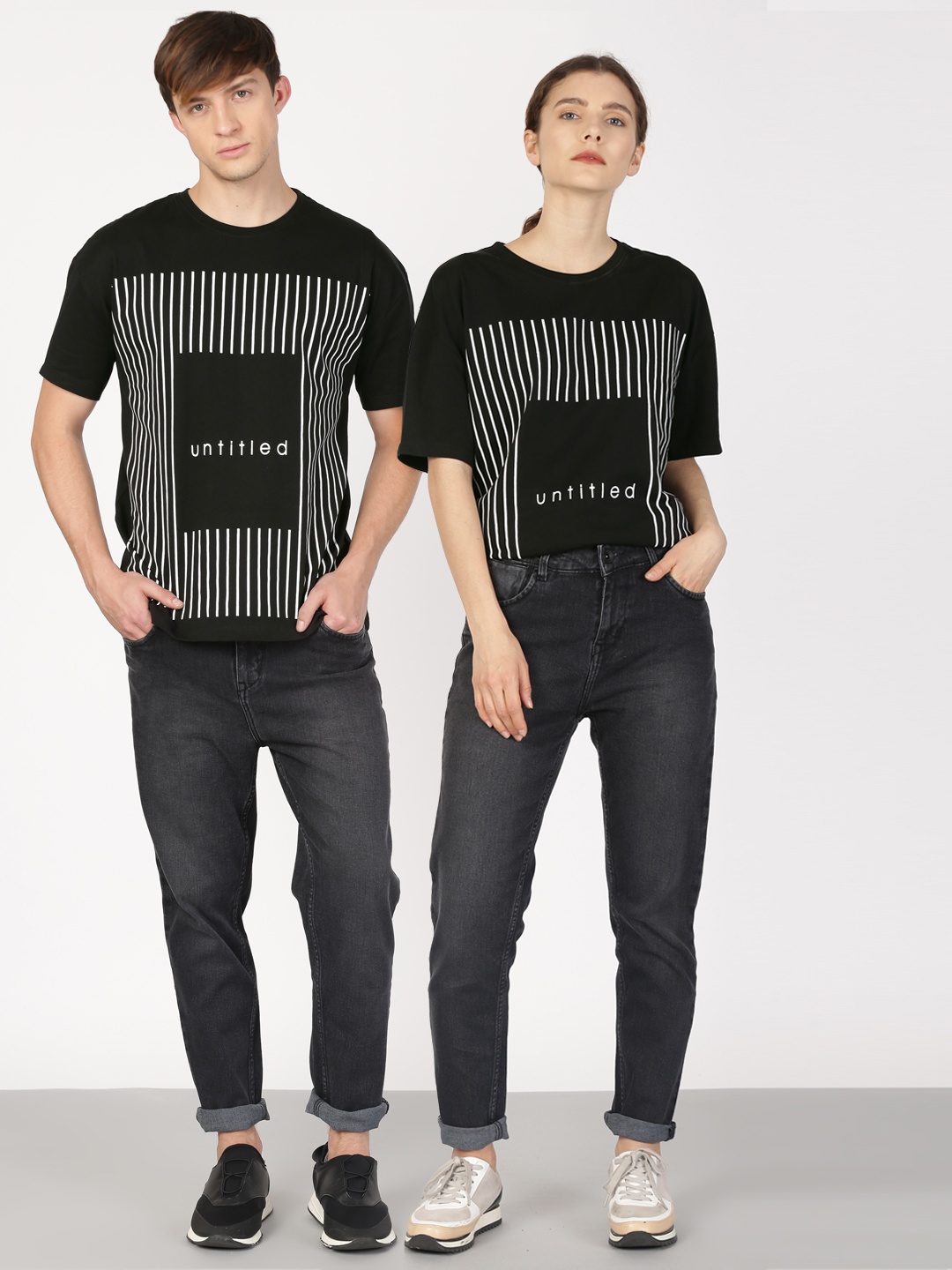 

ether Unisex Black & White Striped T-shirt