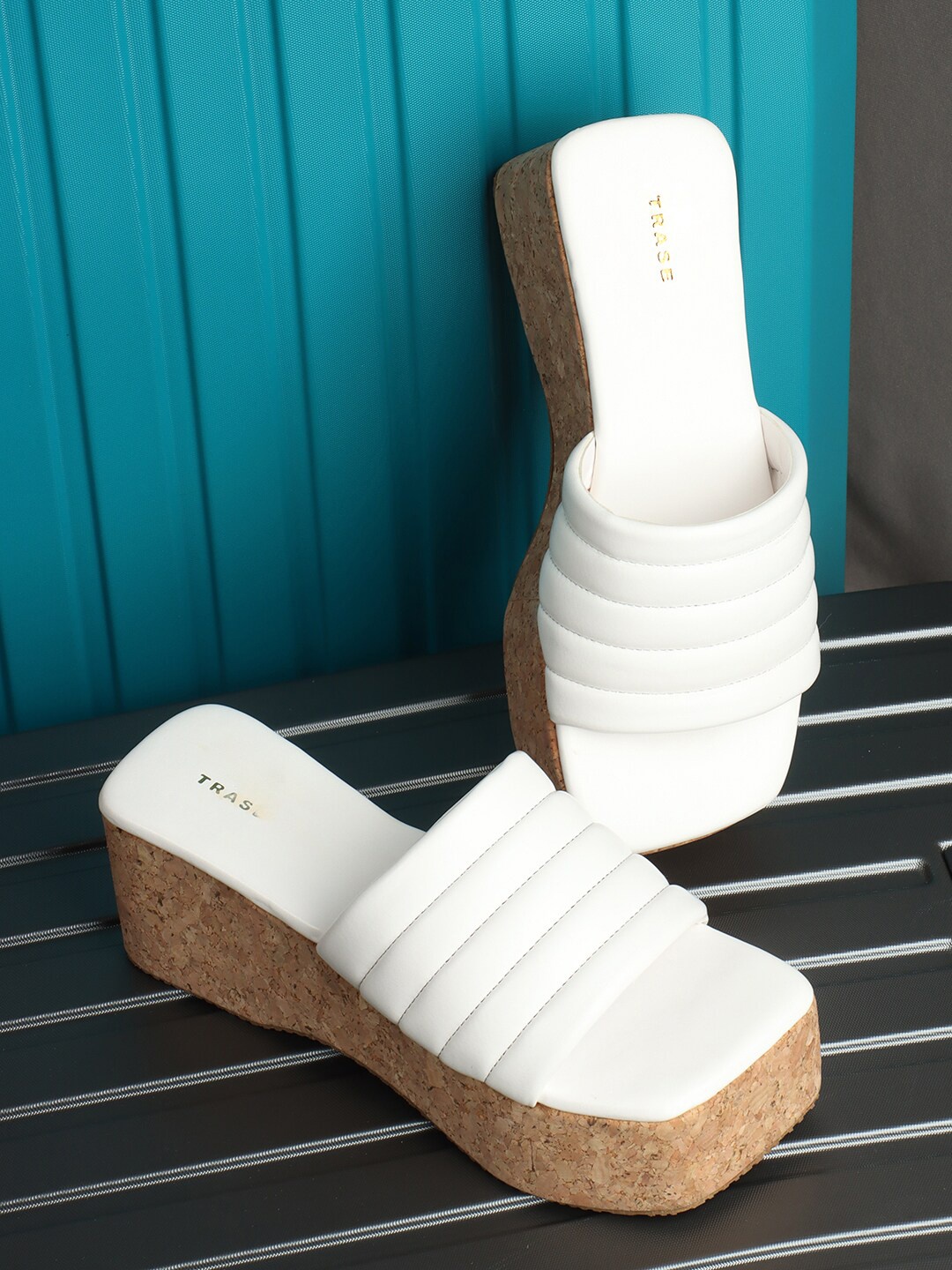 

TRASE Open Toe Flatform Heels, White
