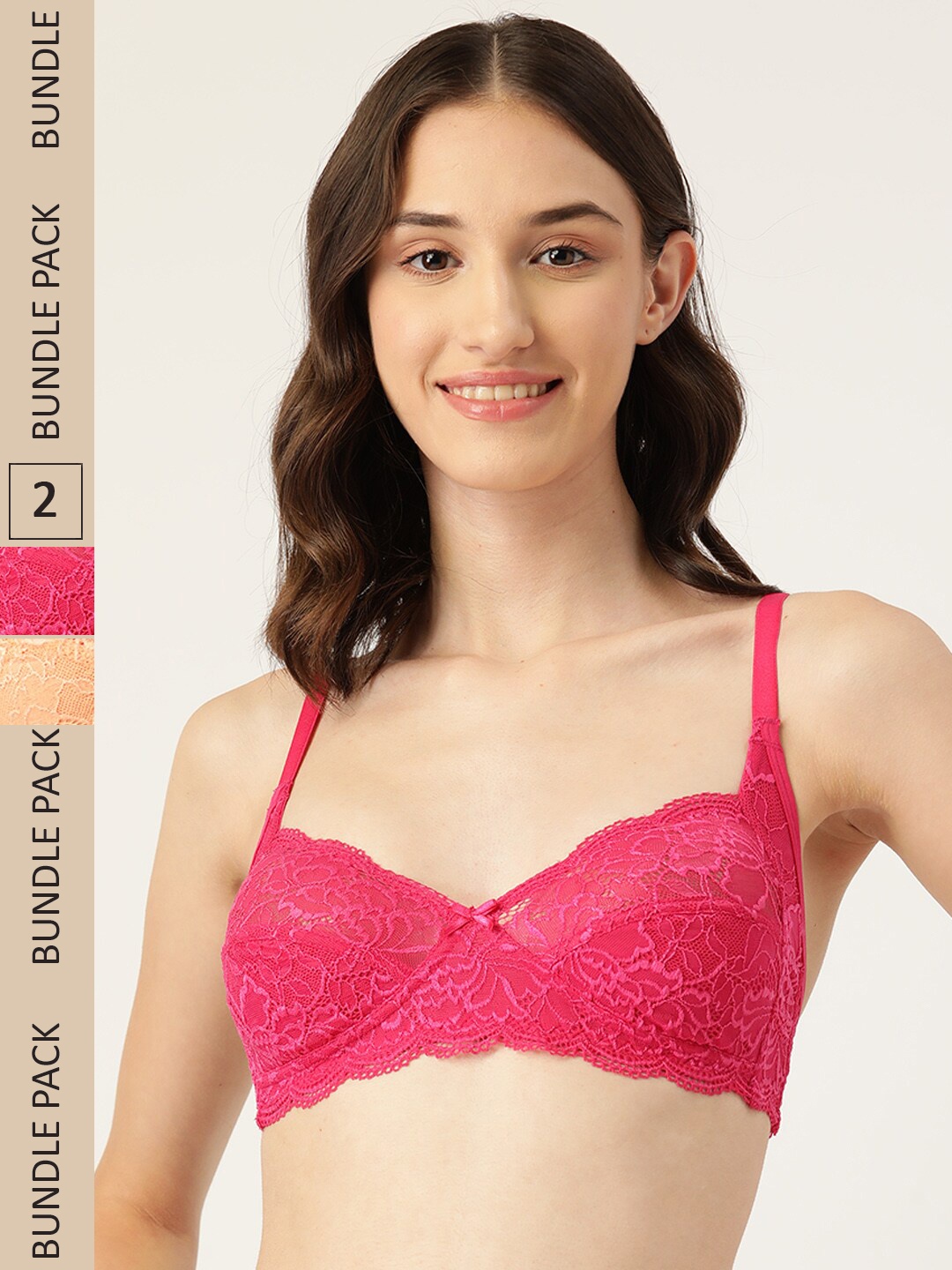 

DressBerry Pack of 2 Self-Design Non-Padded Regular Bra, Magenta