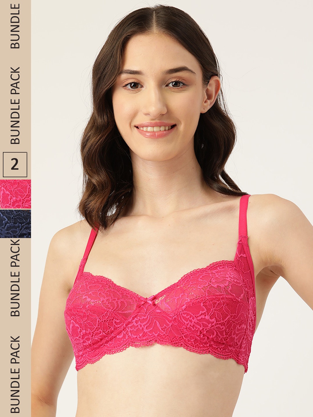 

DressBerry Pack Of 2 Self Design Non Padded Non-Wired Bra, Magenta