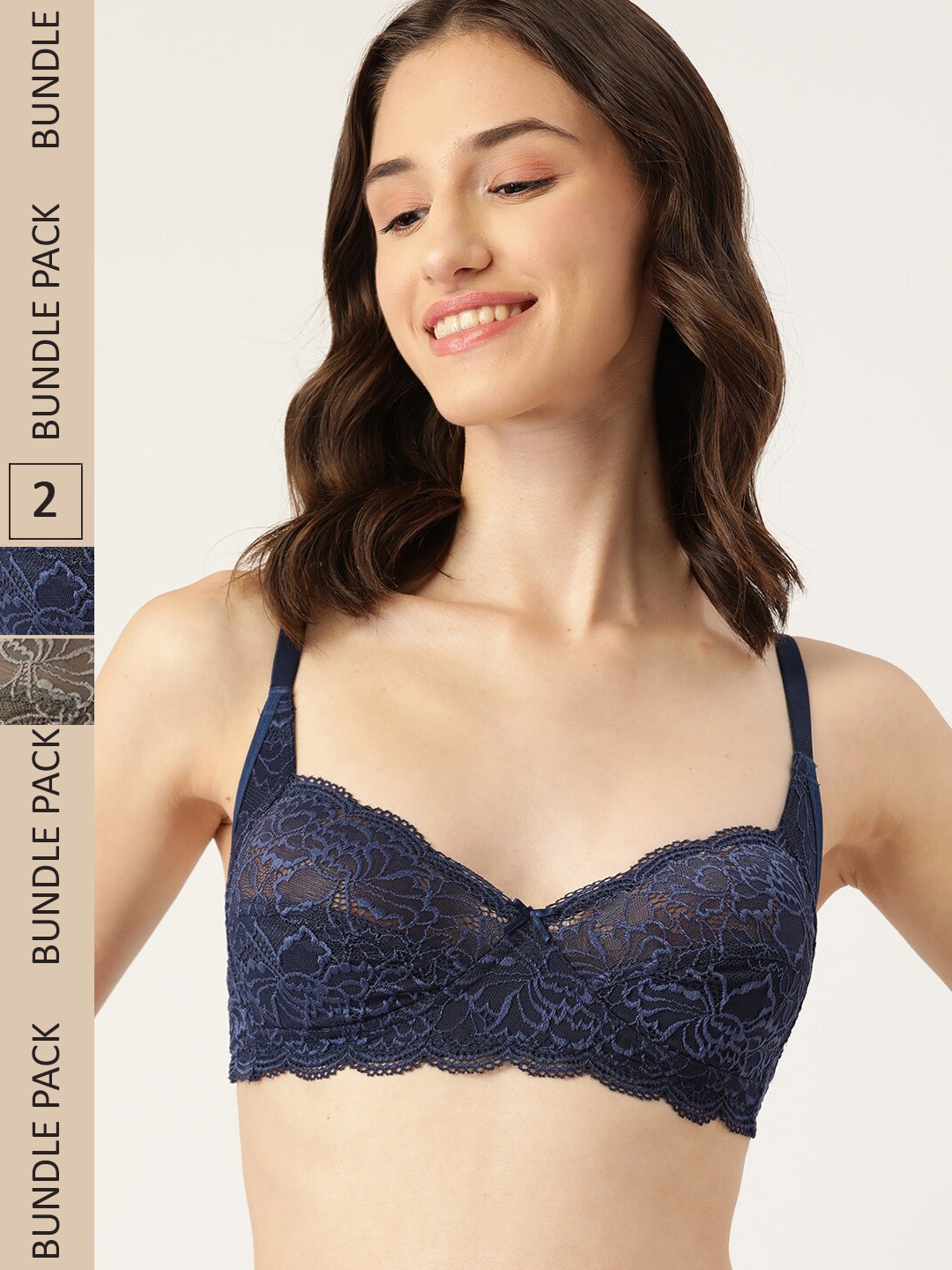 

DressBerry Pack Of 2 Self Design Non Padded Non-Wired Bra, Navy blue