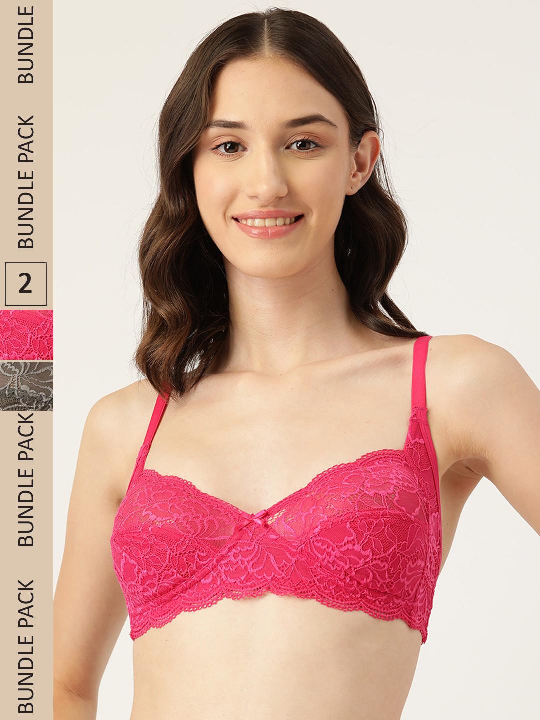 

DressBerry Pack Of 2 Self Design Non Padded Non-Wired Bra, Magenta