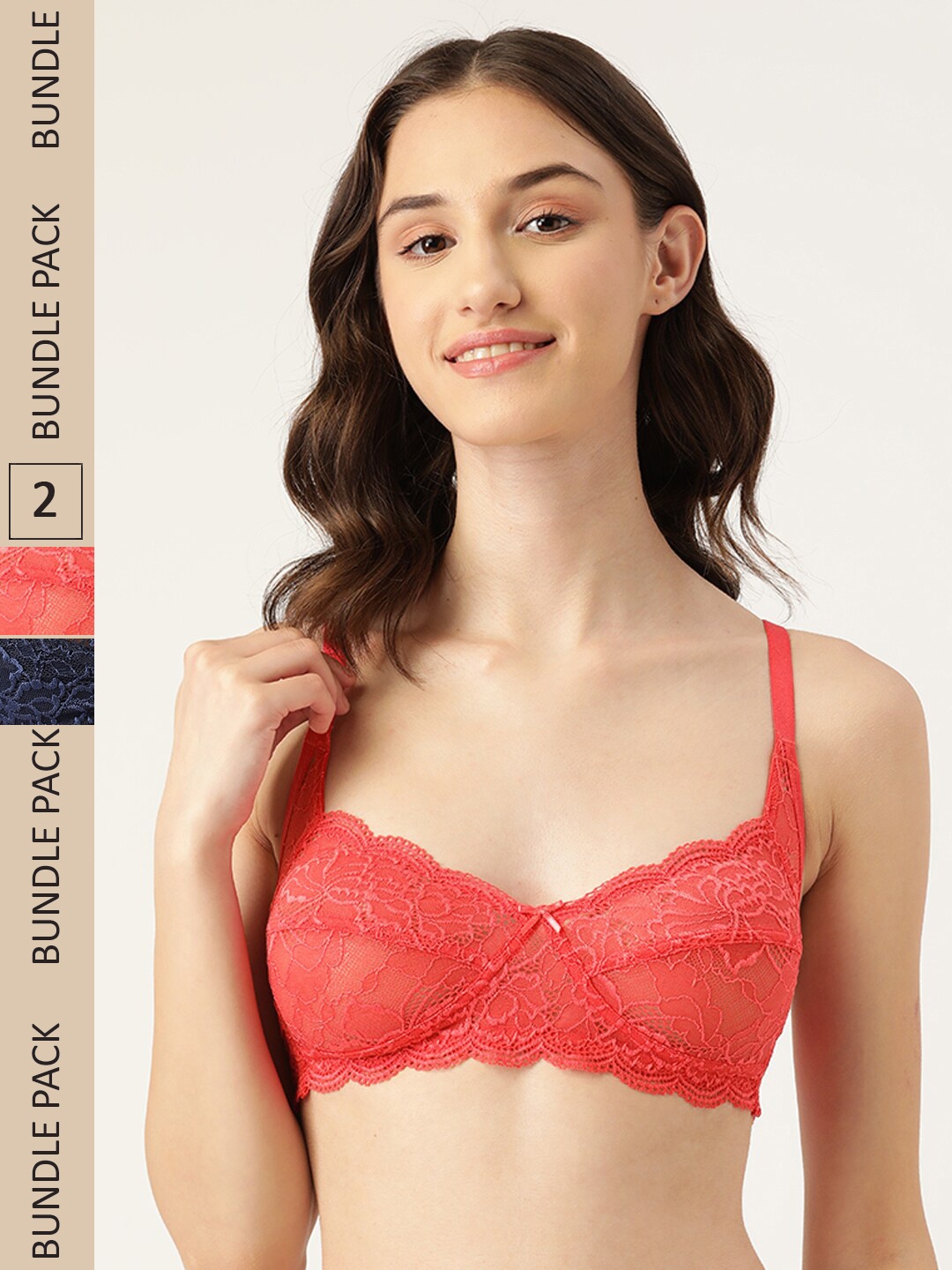 

DressBerry Pack Of 2 Self Design Non Padded Non-Wired Bra, Coral