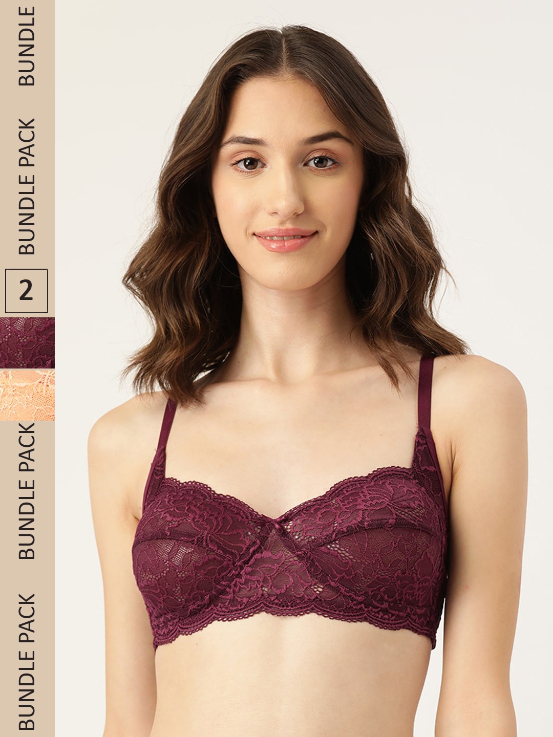 

DressBerry Pack Of 2 Self Design Non Padded Non-Wired Bra, Burgundy