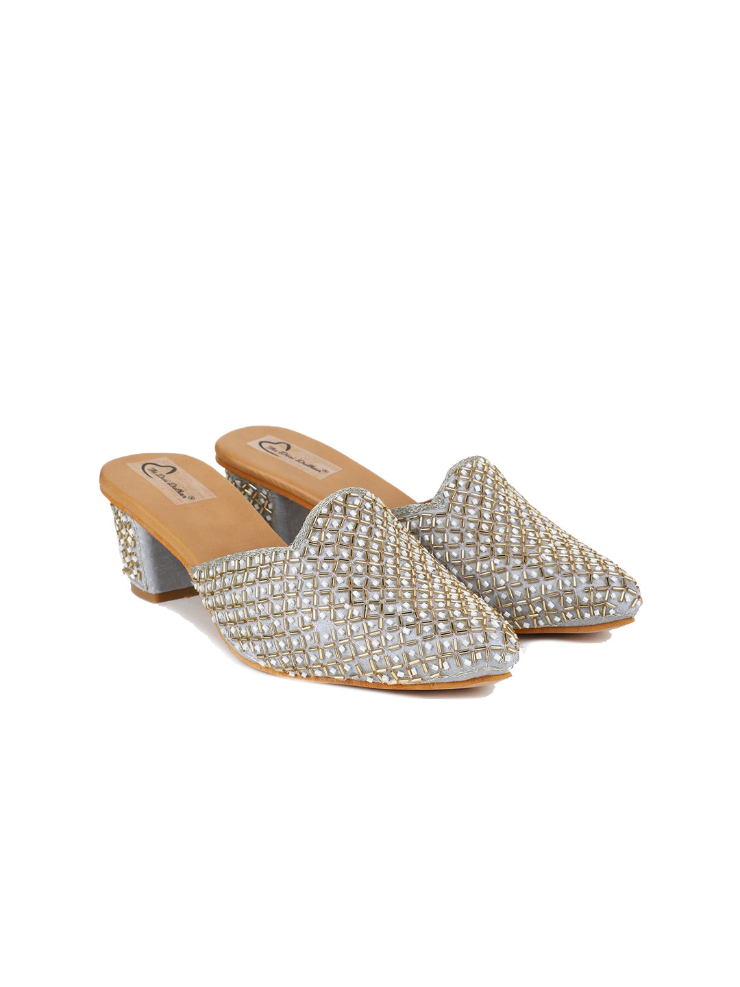 

The Desi Dulhan Ethnic Block Mules Heels, Grey