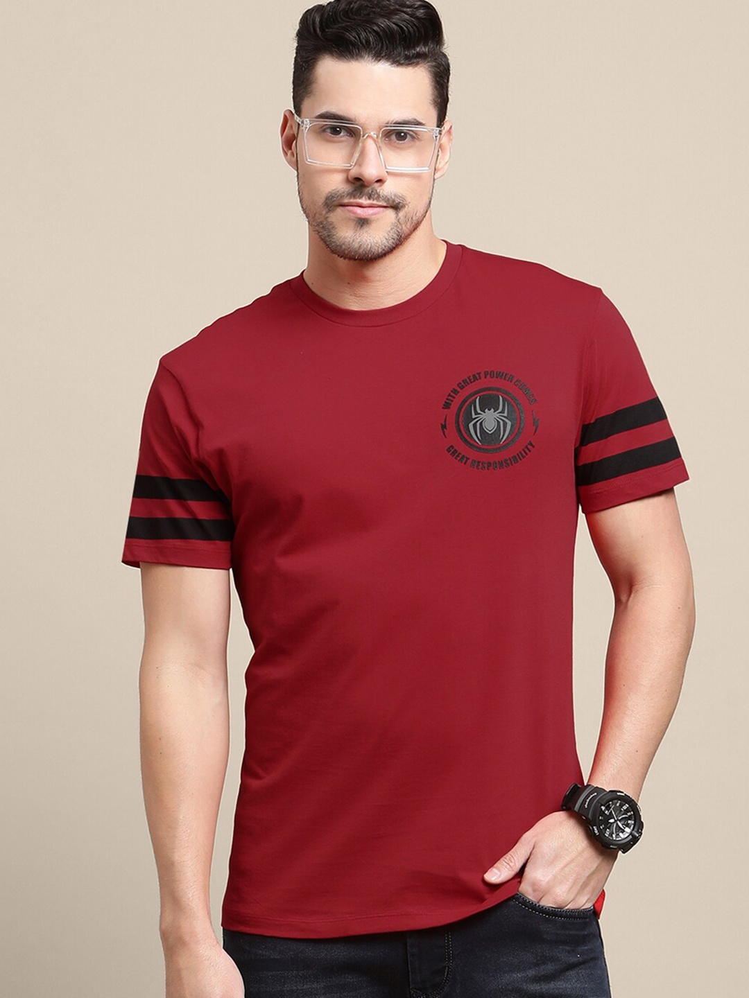

Free Authority Spiderman Printed Cotton T-Shirt, Red