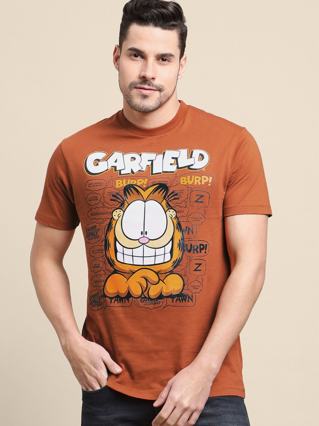 

Free Authority Garfield Printed Cotton T-Shirt, Brown