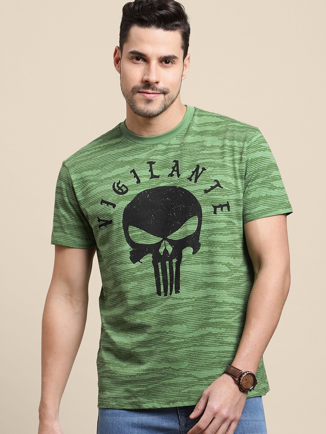 

Free Authority Punisher Printed Cotton T-shirt, Green