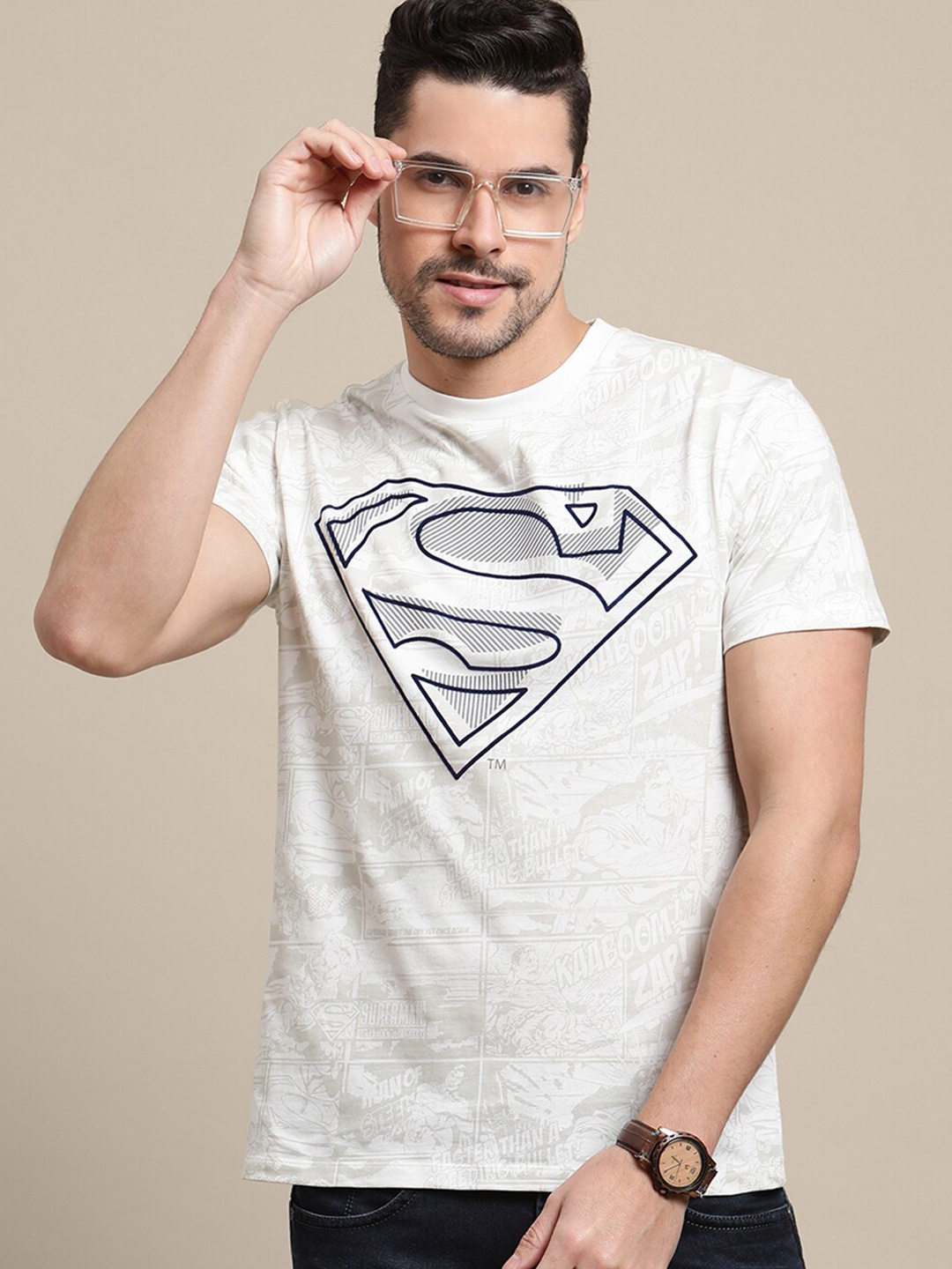 

Free Authority Superman Printed Round Neck Cotton T-Shirt, White