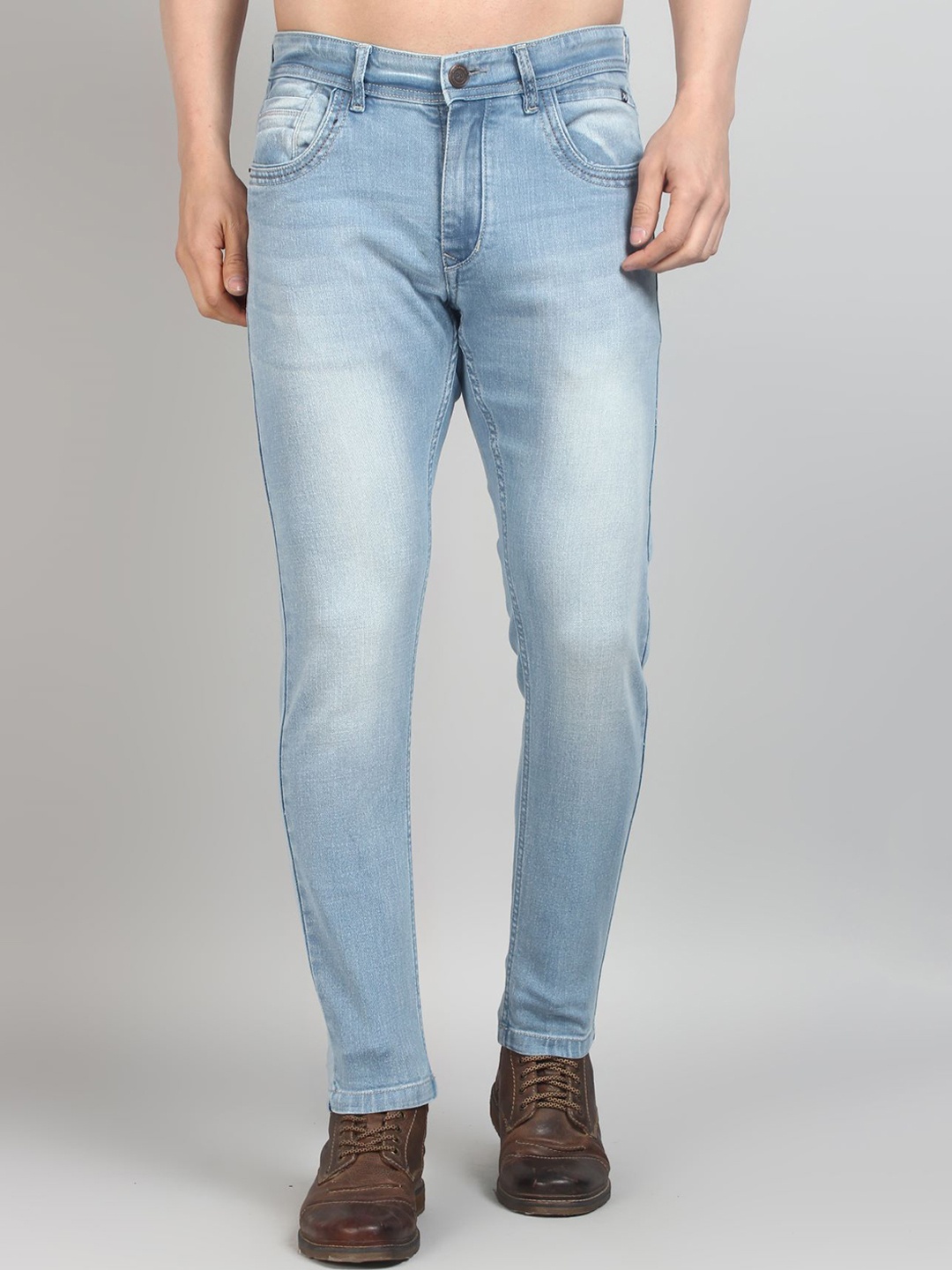 

PEPLOS Men Original Tapered Fit Heavy Fade Light Shade Stretchable Jeans, Blue