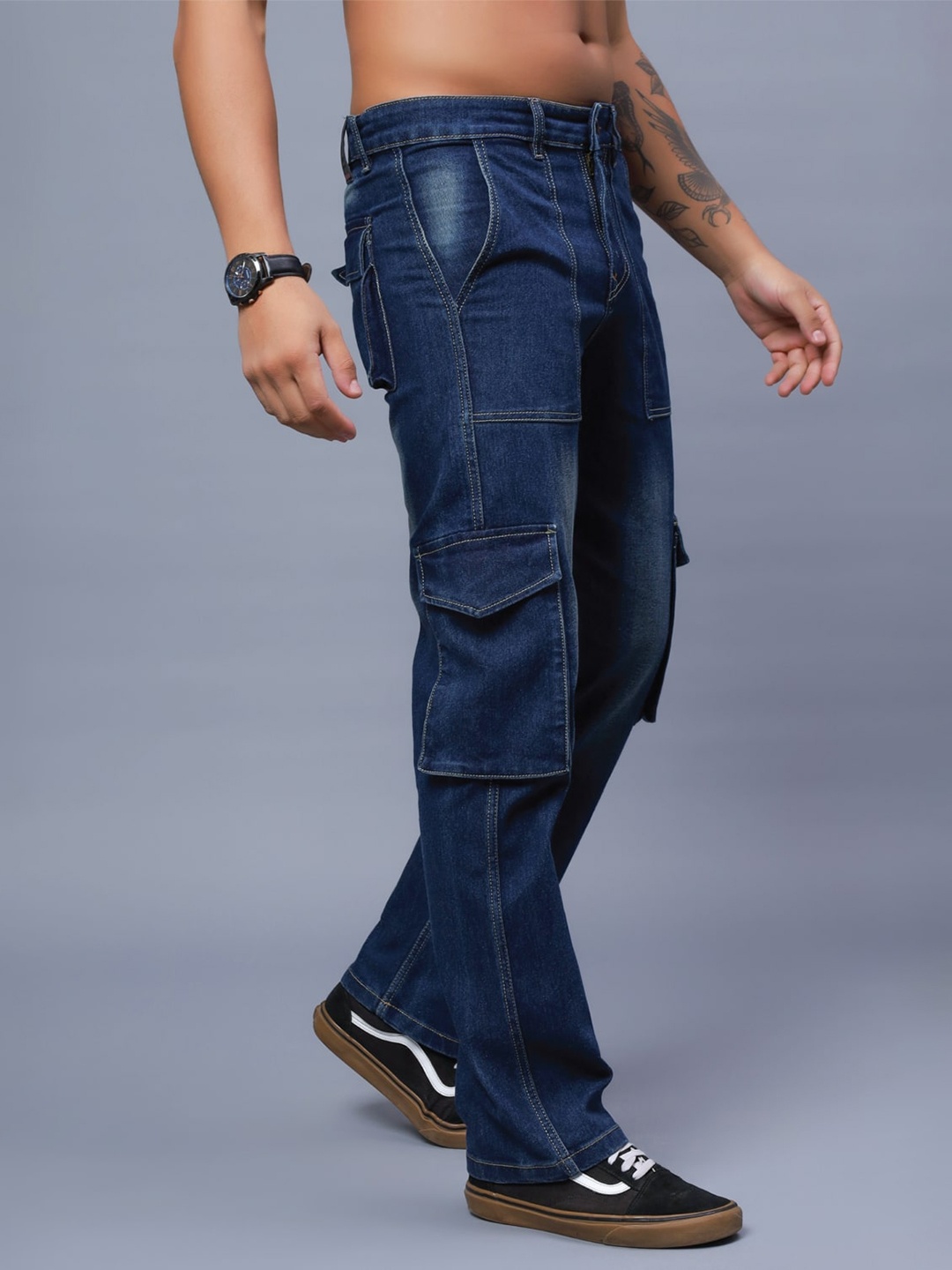

PEPLOS Men Original Straight Fit High-Rise Light Fade Stretchable Cotton Jeans, Blue