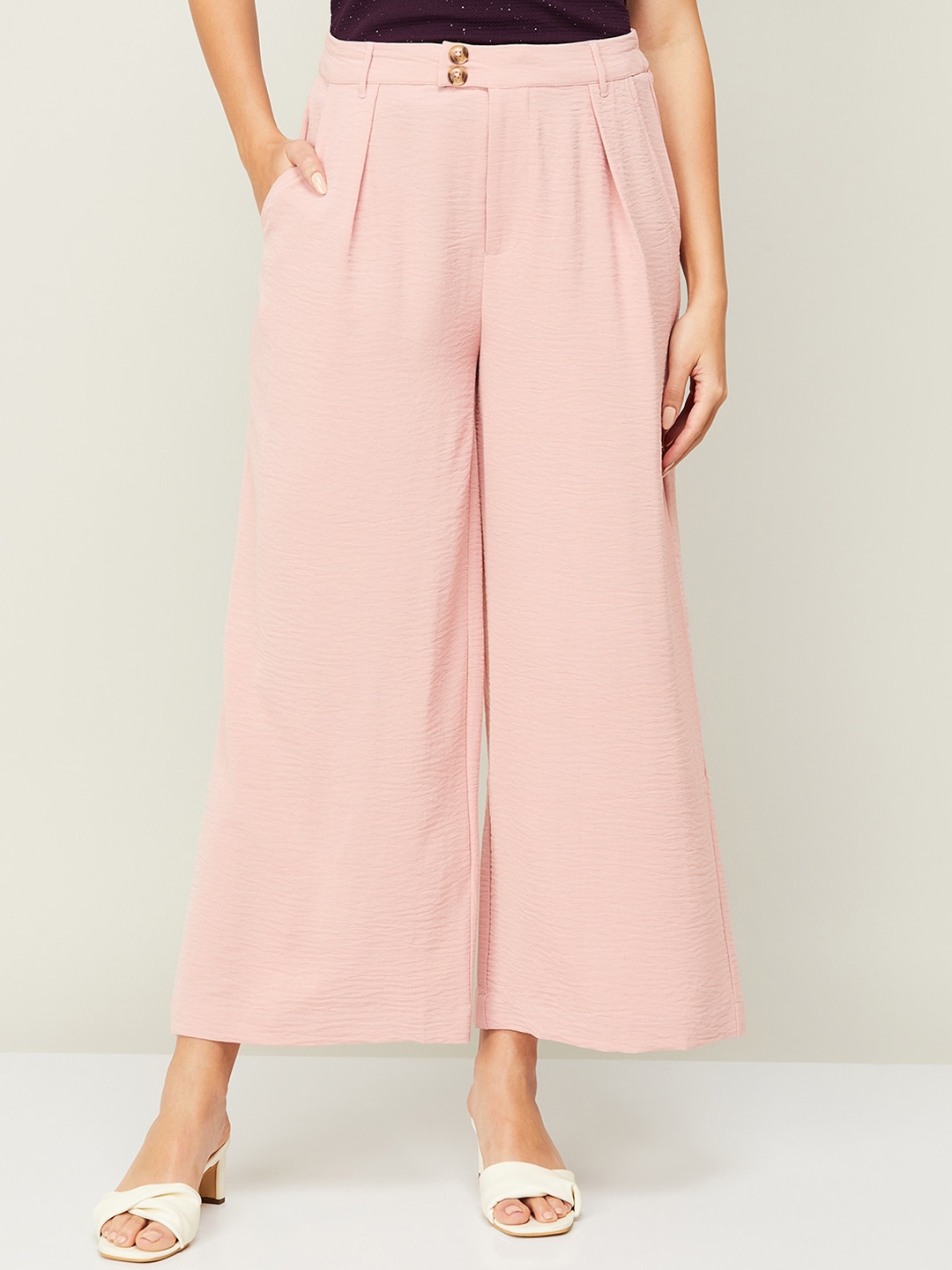 

CODE by Lifestyle Women Regular Fit High-Rise Pleated Parallel Trousers, Pink