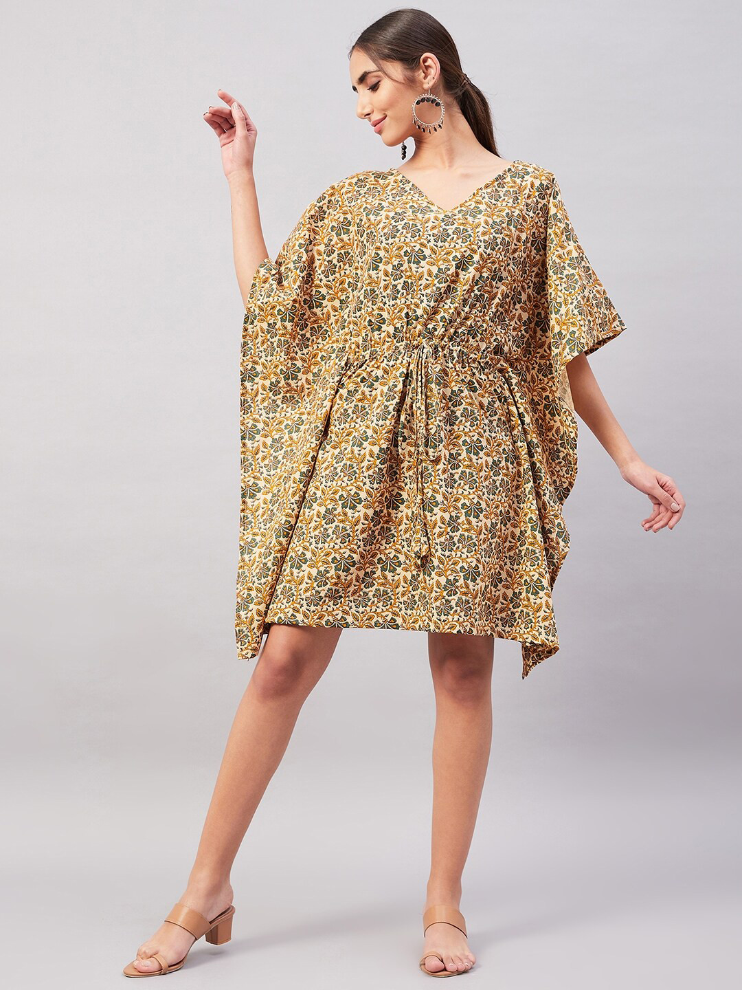 

InWeave V-Neck Floral Kaftan Dress, Camel brown