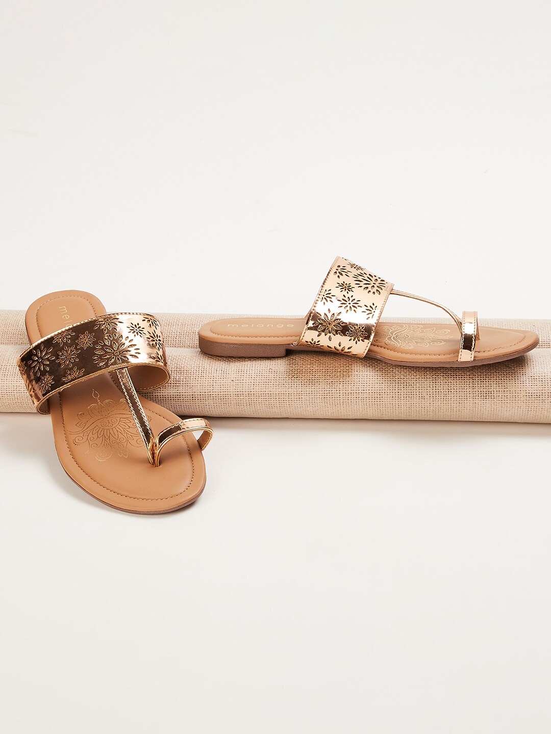 

Melange by Lifestyle Laser Cuts Leather One Toe Flats, Tan