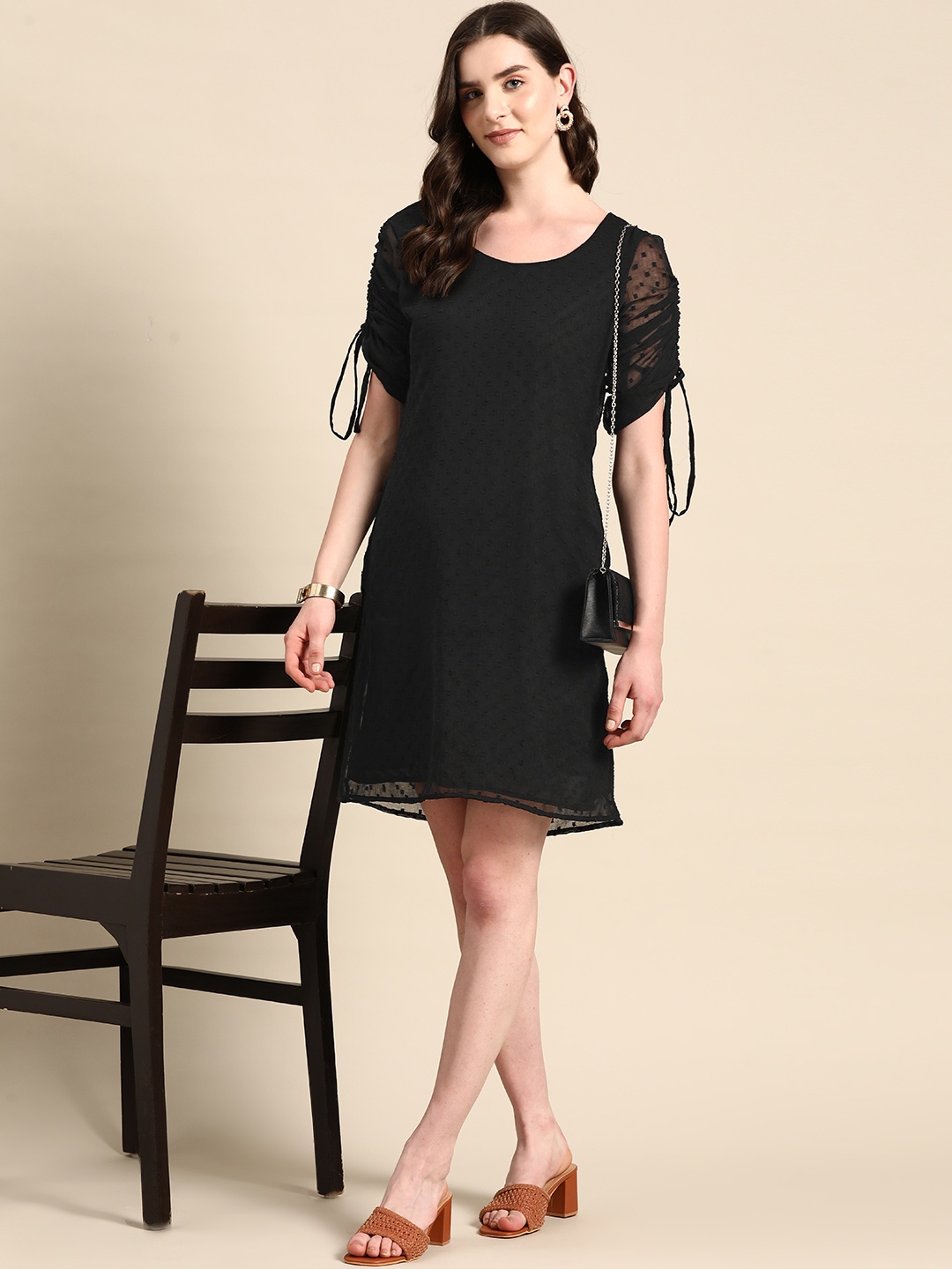 

all about you Dobby Weave Georgette A-Line Dress, Black
