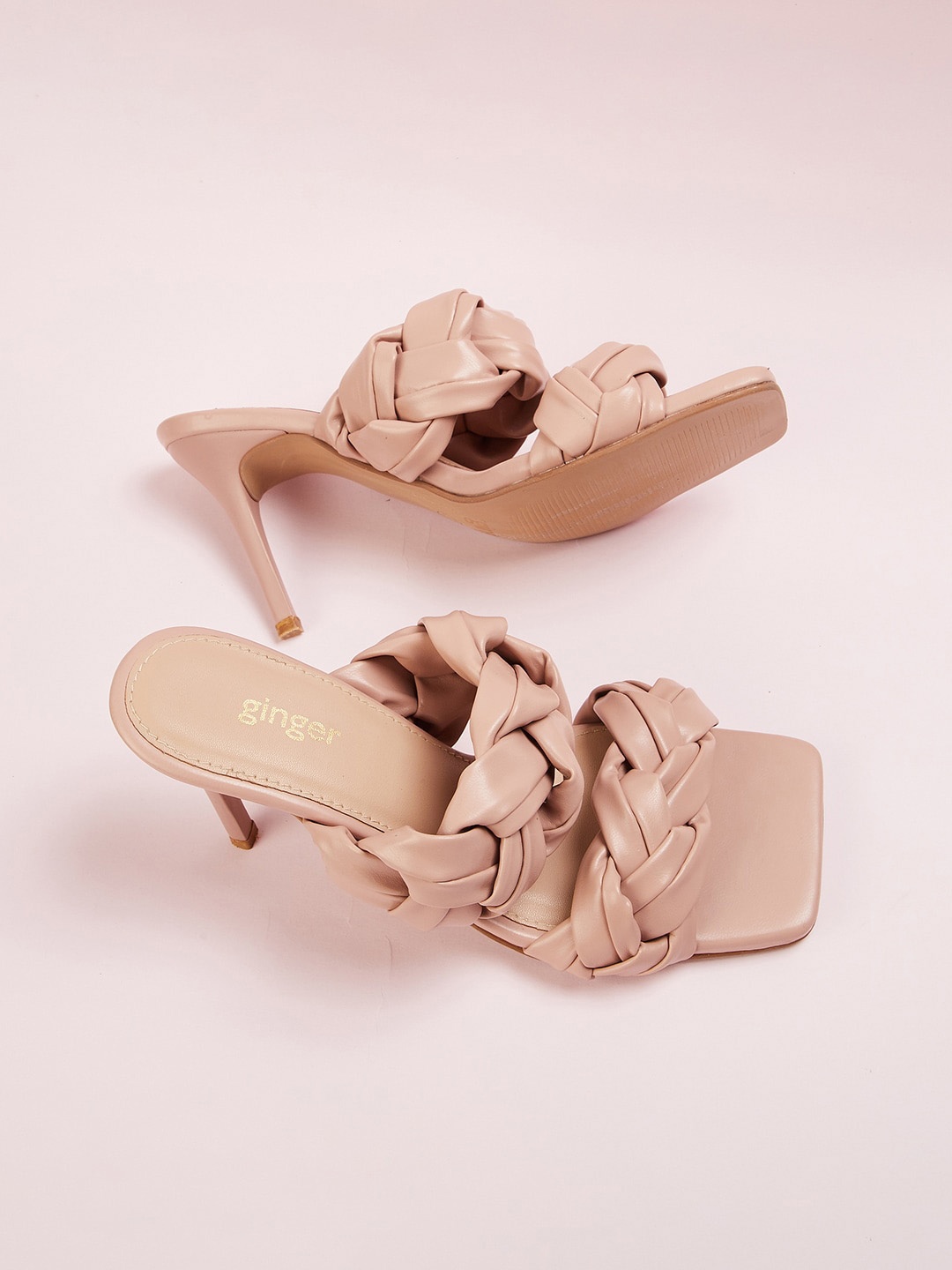 

Ginger by Lifestyle Square Toe Braided Slim Heels, Pink