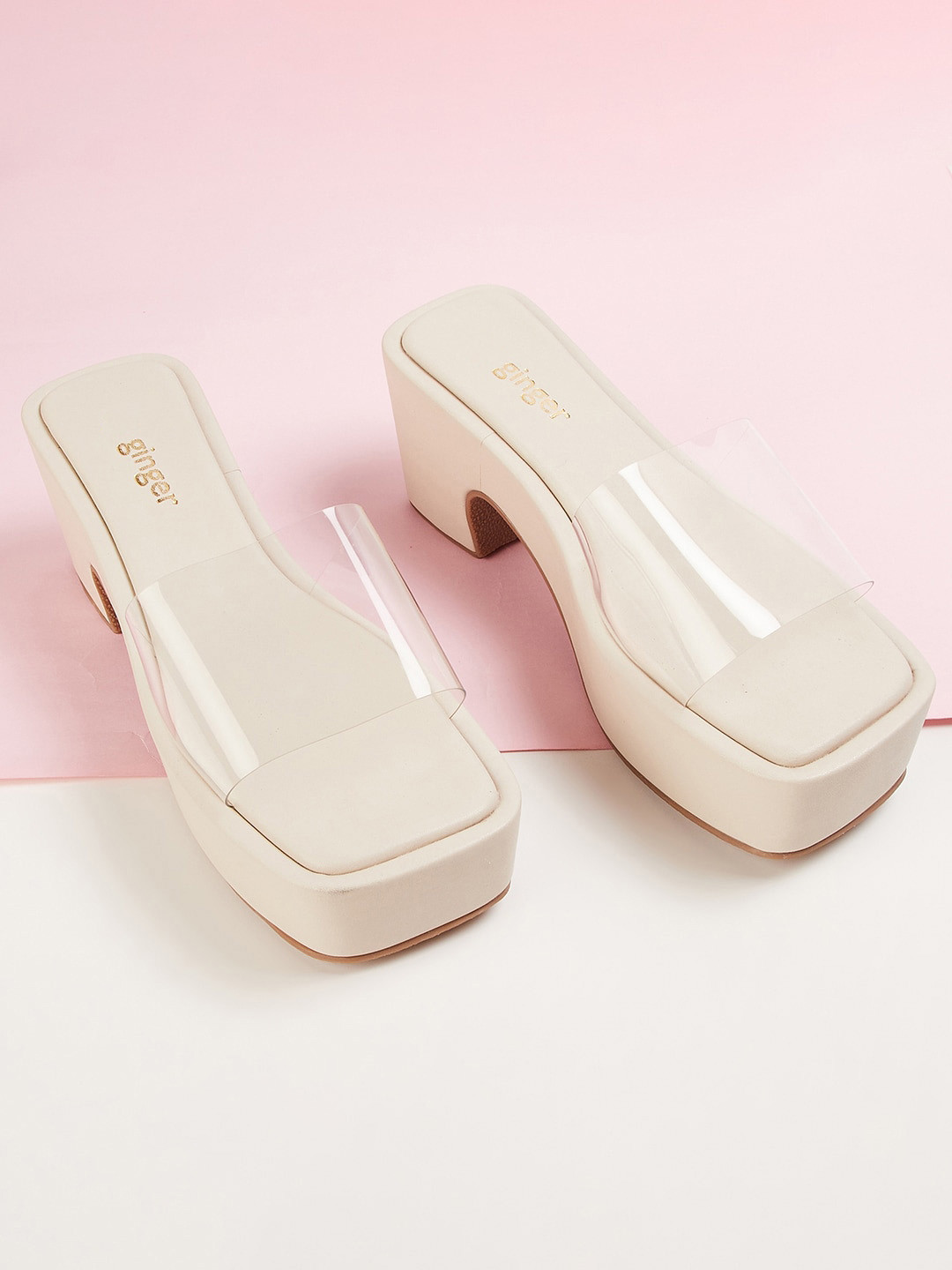 

Ginger by Lifestyle Transparent Block Heels, White