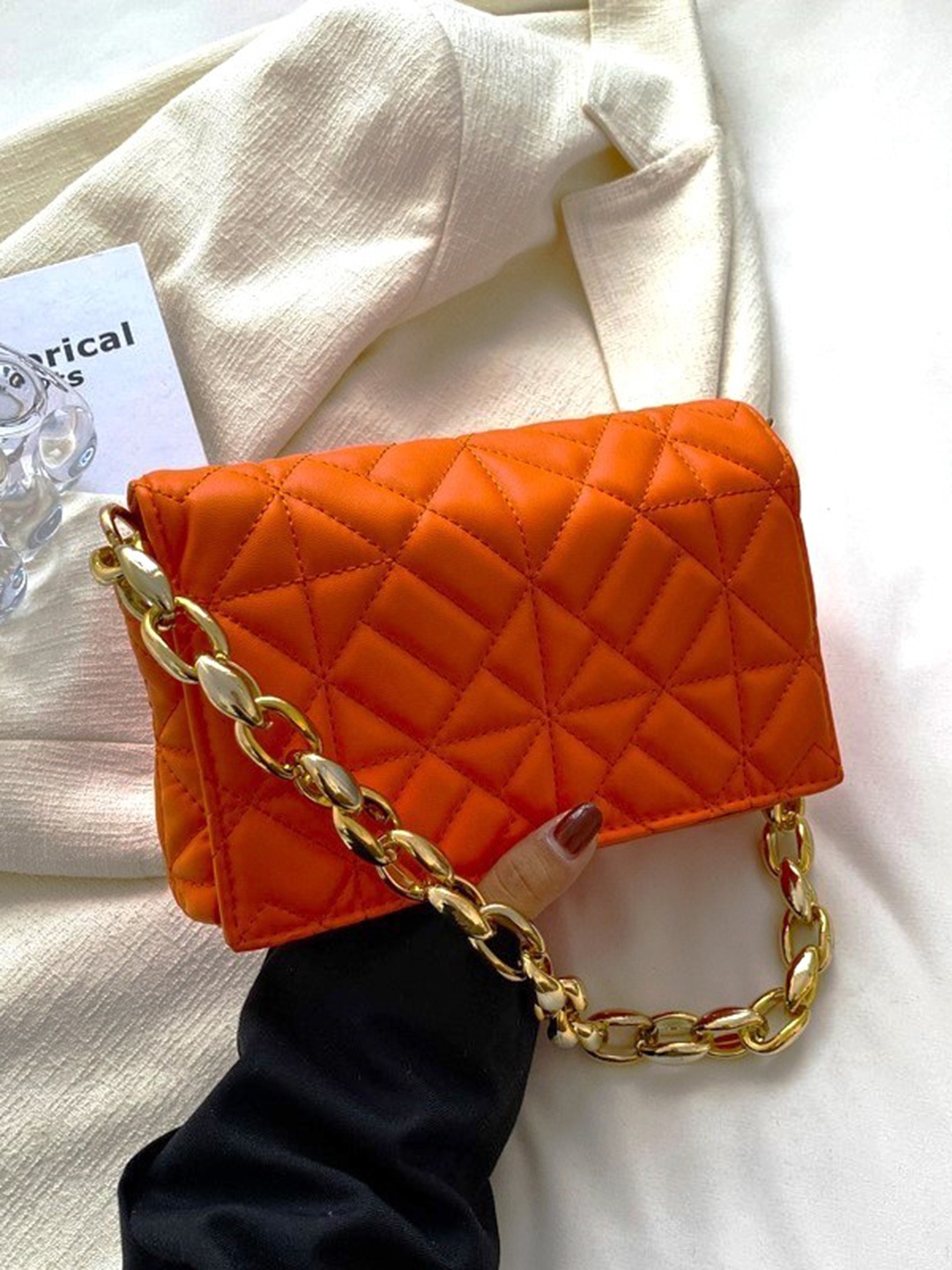 

Diva Dale Textured Structured Handheld Bag With Quilted, Orange