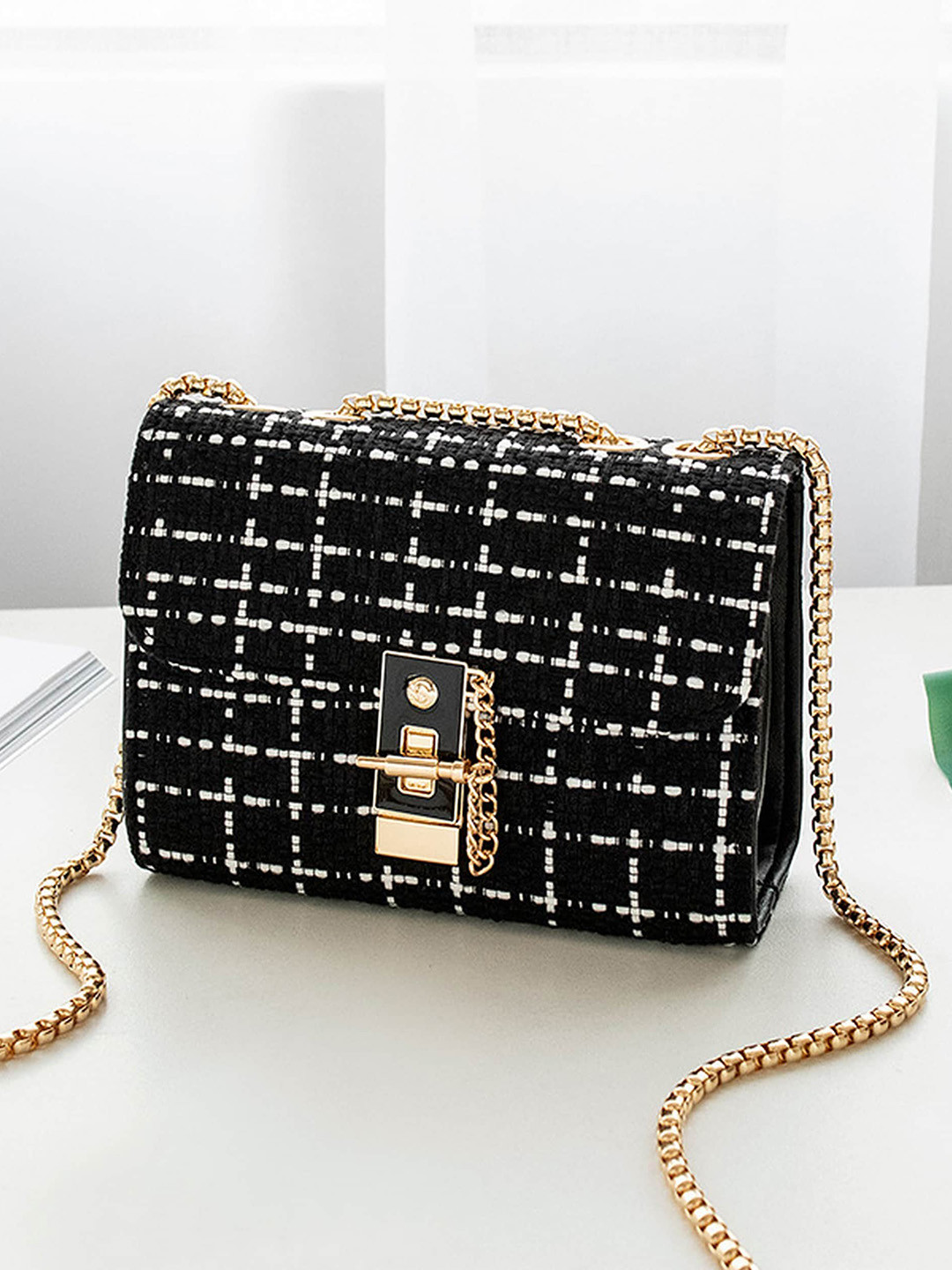 

Diva Dale Checked Structured Handheld Bag, Black