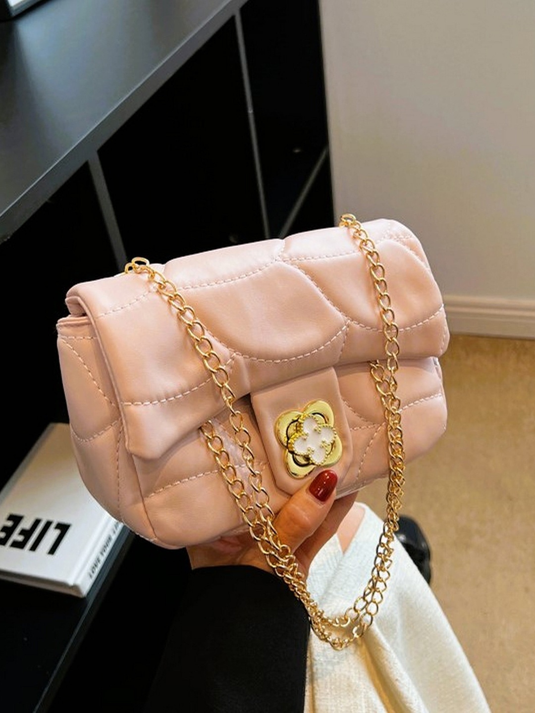 

Diva Dale Textured Quilted Structured Sling Bag, Pink