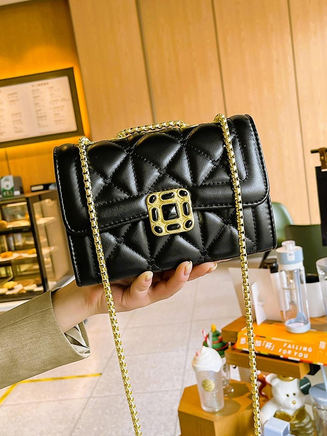 

Diva Dale Quilted Structured Sling Bag, Black