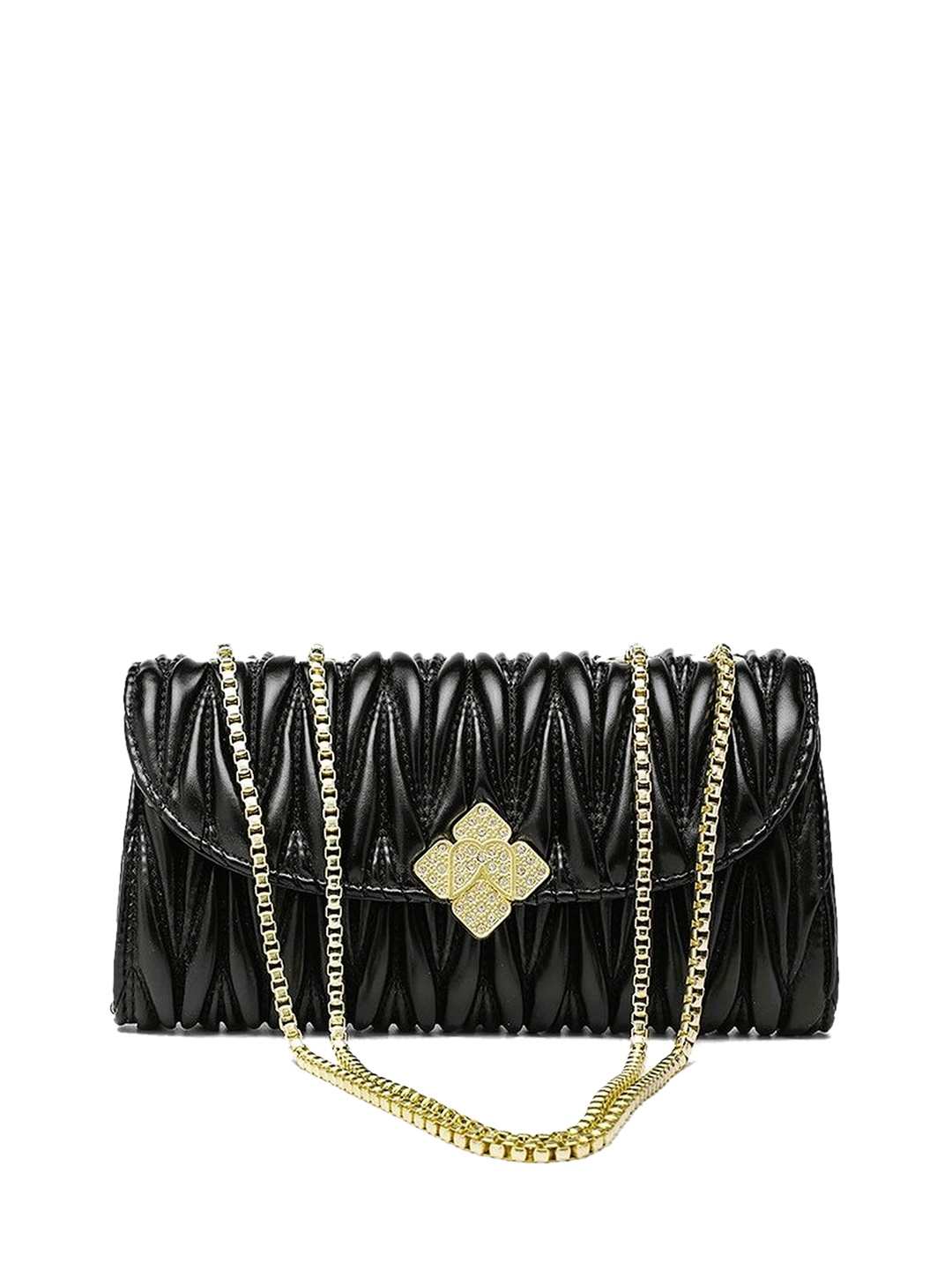 

Diva Dale Textured Quilted Structured Sling Bag, Black