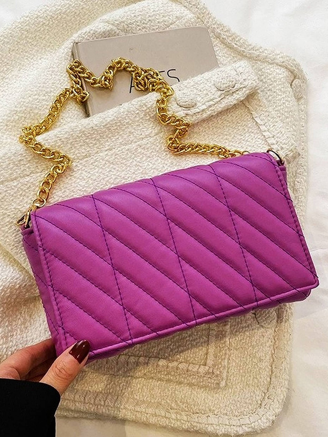

Diva Dale Metal Chain Quilted Structured Sling Bag, Purple
