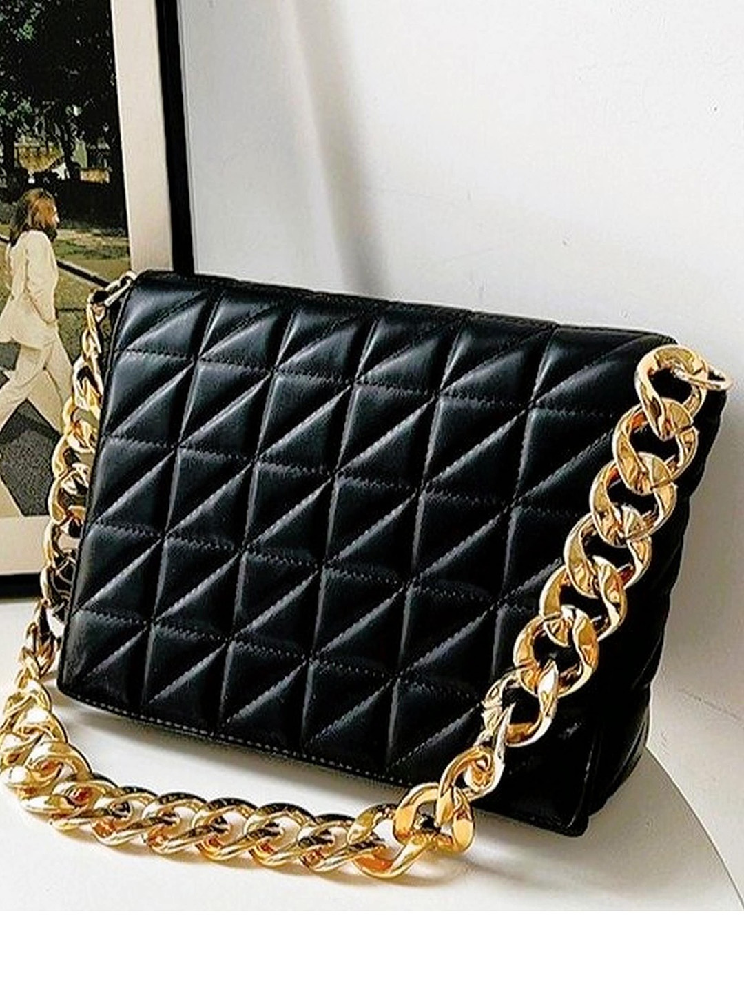 

Diva Dale Textured Quilted Structured Shoulder Bag, Black