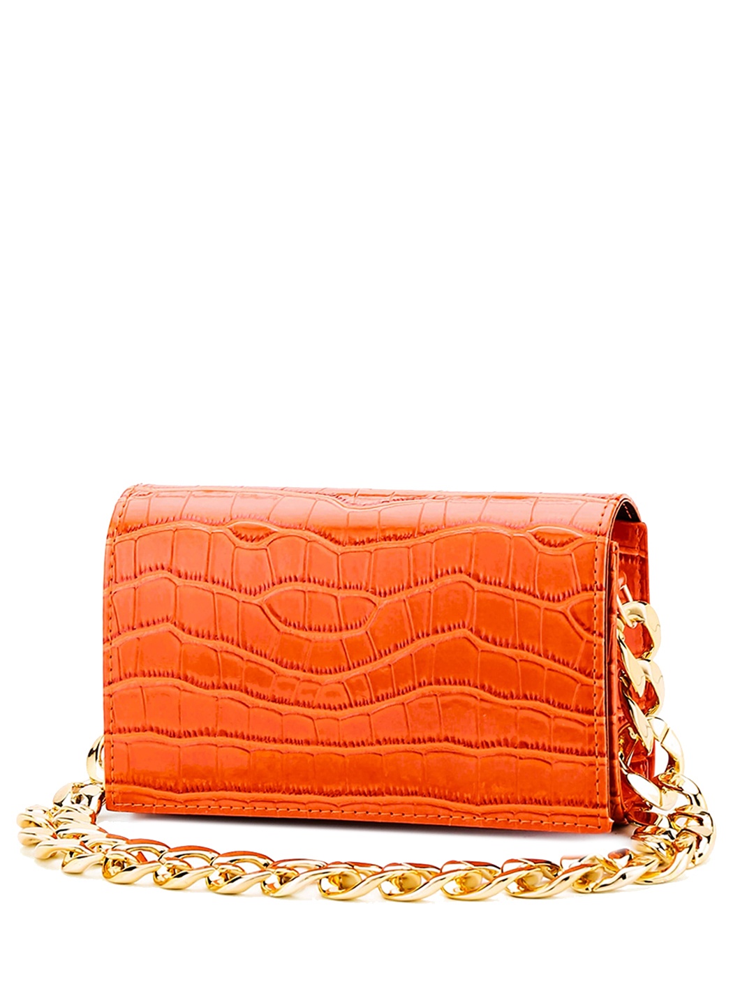 

Diva Dale Metal Chain Textured Structured Handheld Bag, Orange