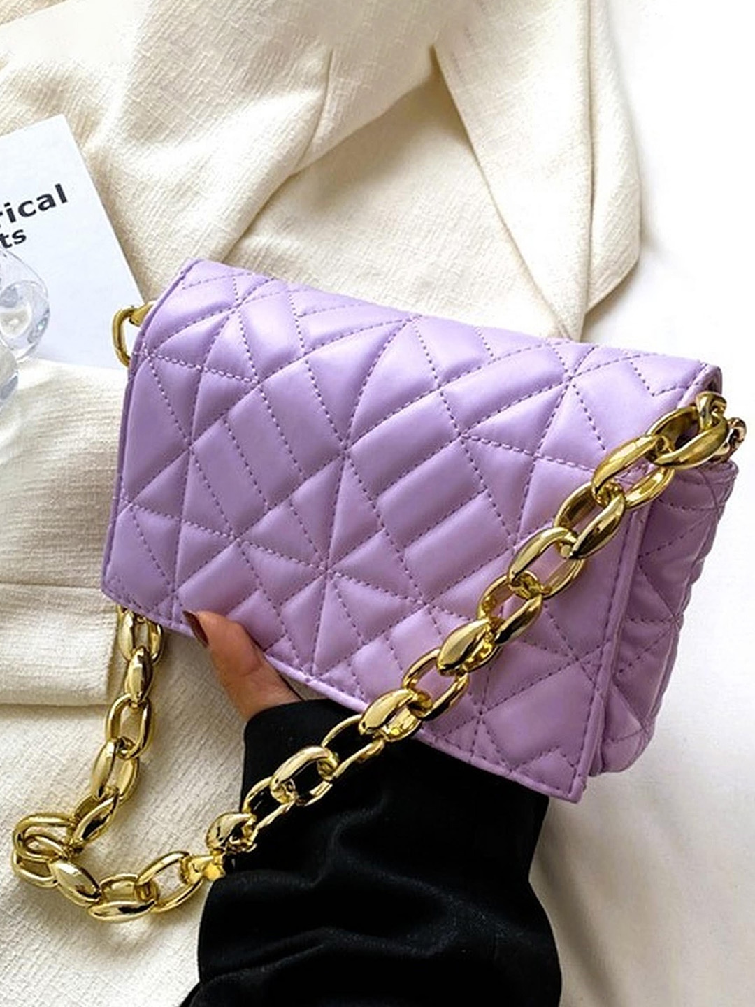 

Diva Dale Quilted Textured Structured Handheld Bag, Lavender