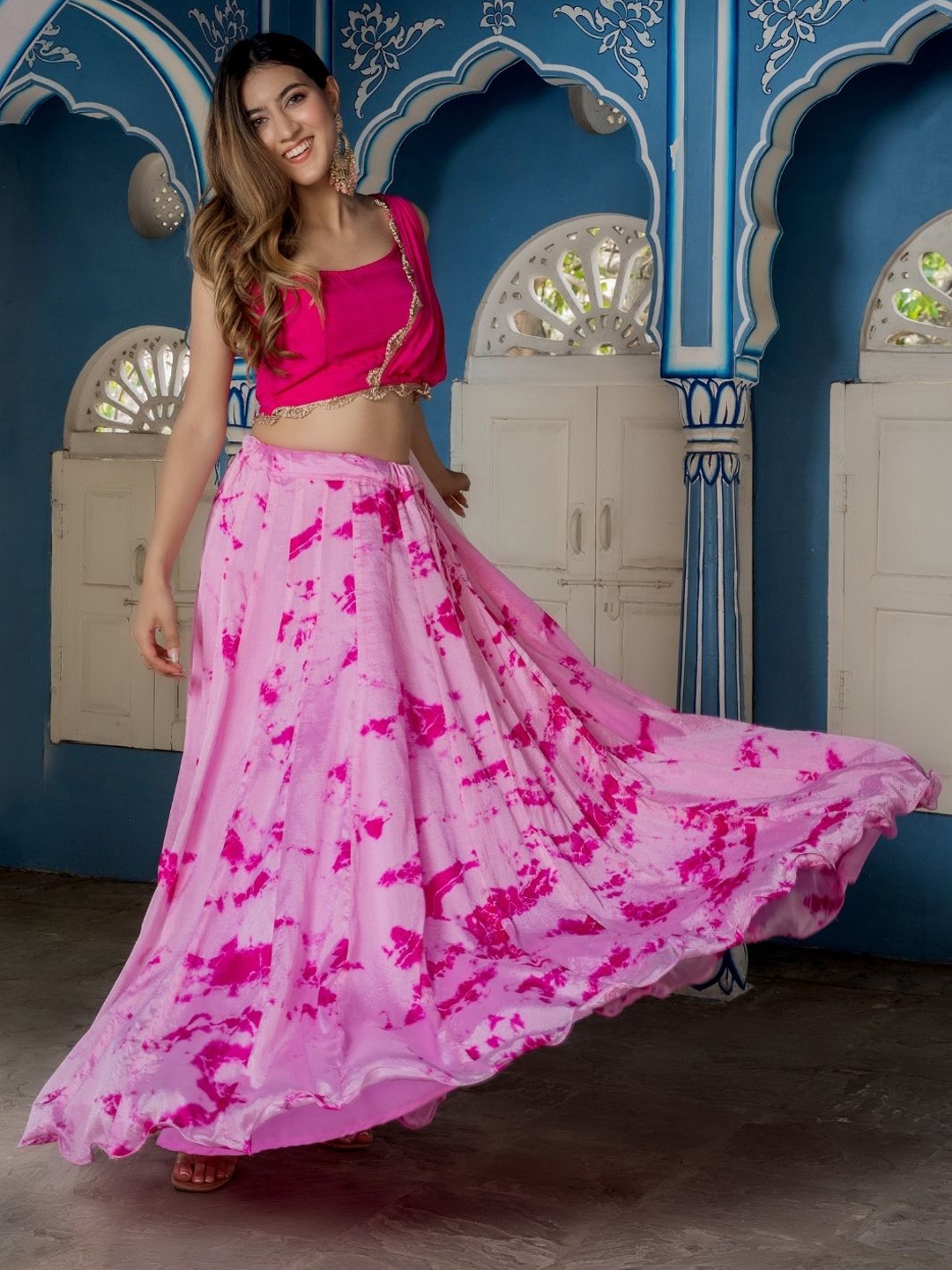 

HOUSE OF JAMOTI Ready to Wear Crop Top And Skirt Set, Pink