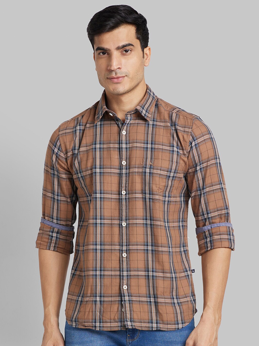 

Parx Slim Fit Tartan Checked Casual Cotton Shirt, Brown