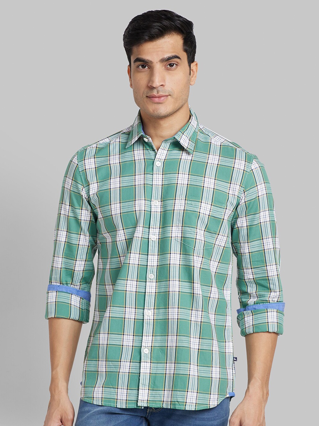 

Parx Slim Fit Tartan Checked Cotton Shirt, Green
