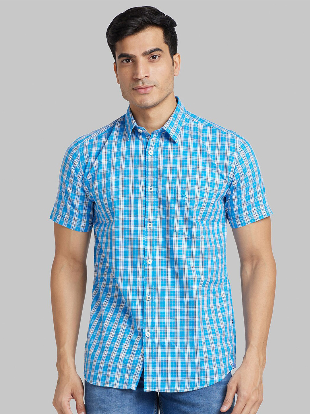 

Parx Slim Fit Gingham Checked Casual Cotton Shirt, Blue
