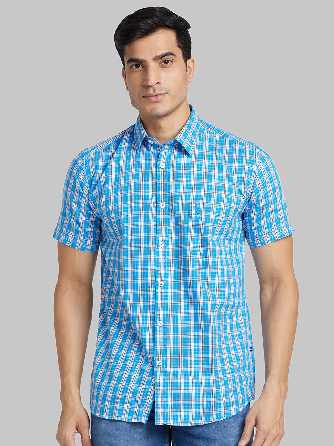 

Parx Slim Fit Gingham Checked Casual Cotton Shirt, Blue