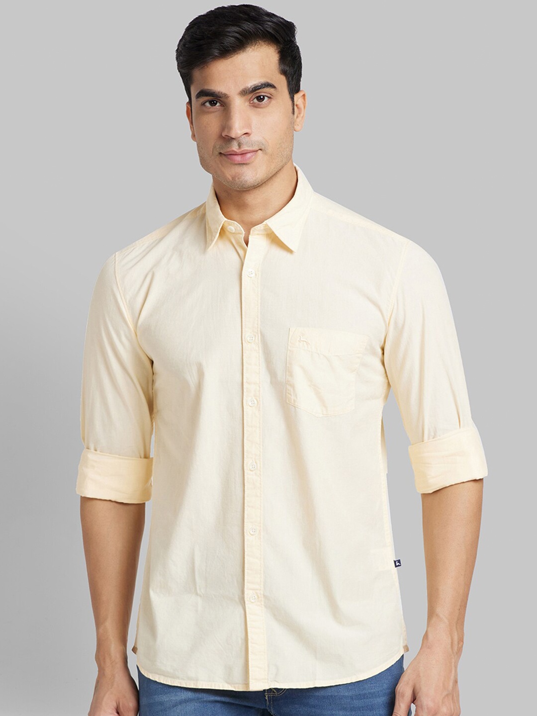 

Parx Spread Collar Cotton Slim Fit Casual Shirt, Yellow
