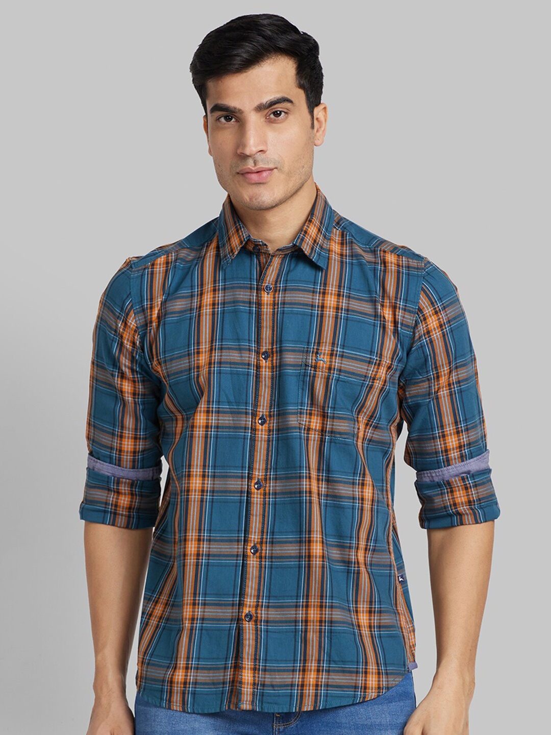 

Parx Slim Fit Tartan Checked Casual Cotton Shirt, Navy blue