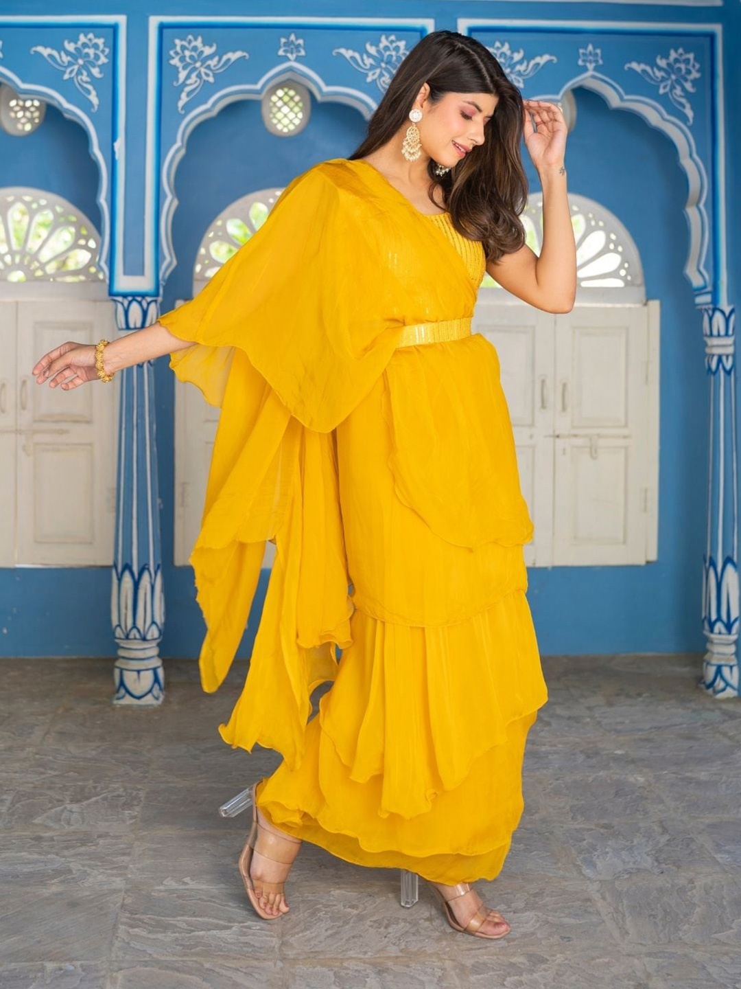 

HOUSE OF JAMOTI Ready To Wear Organza Saree, Yellow