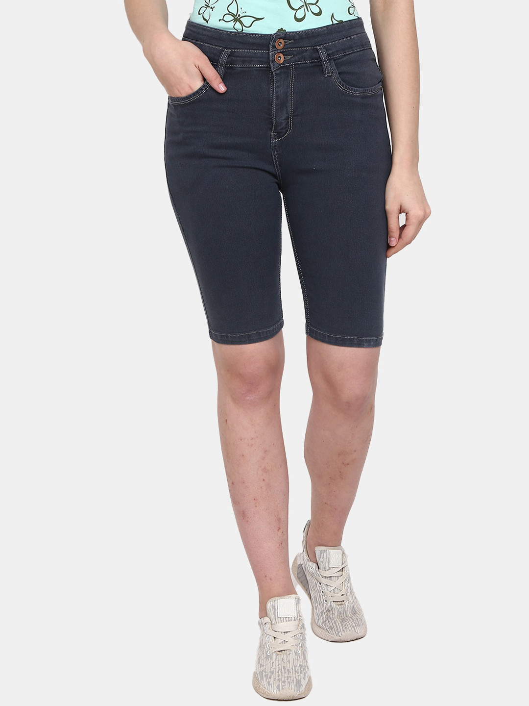 

V-Mart Women Mid-Rise Denim Shorts, Navy blue