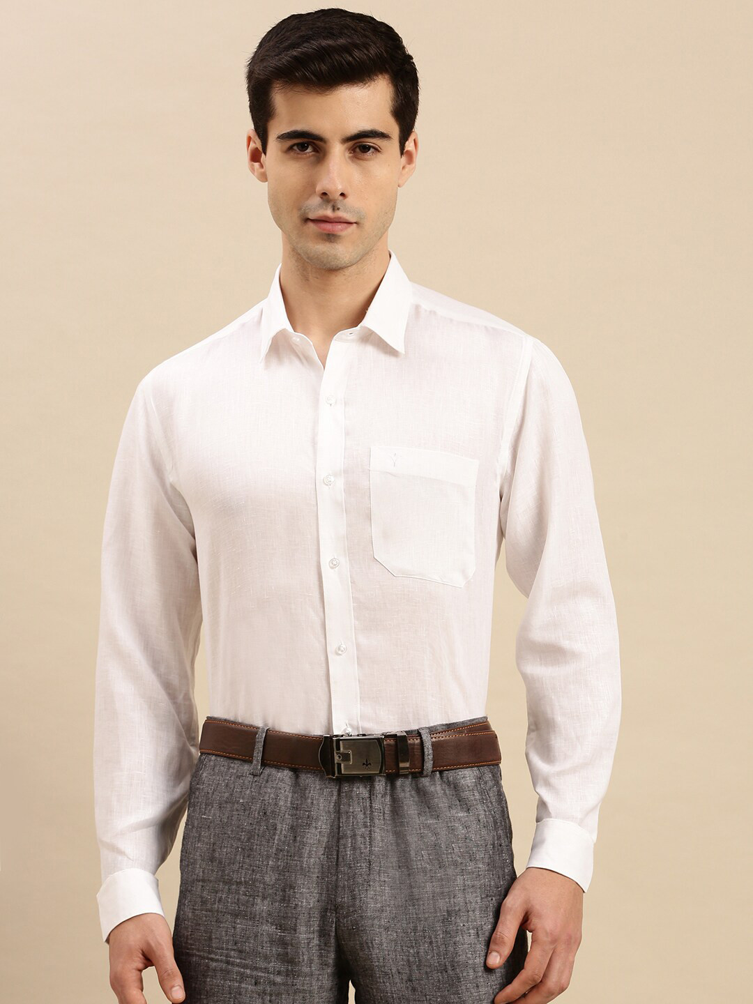 

Ramraj Chest Pocket Detail Formal Pure Cotton Shirt, Off white