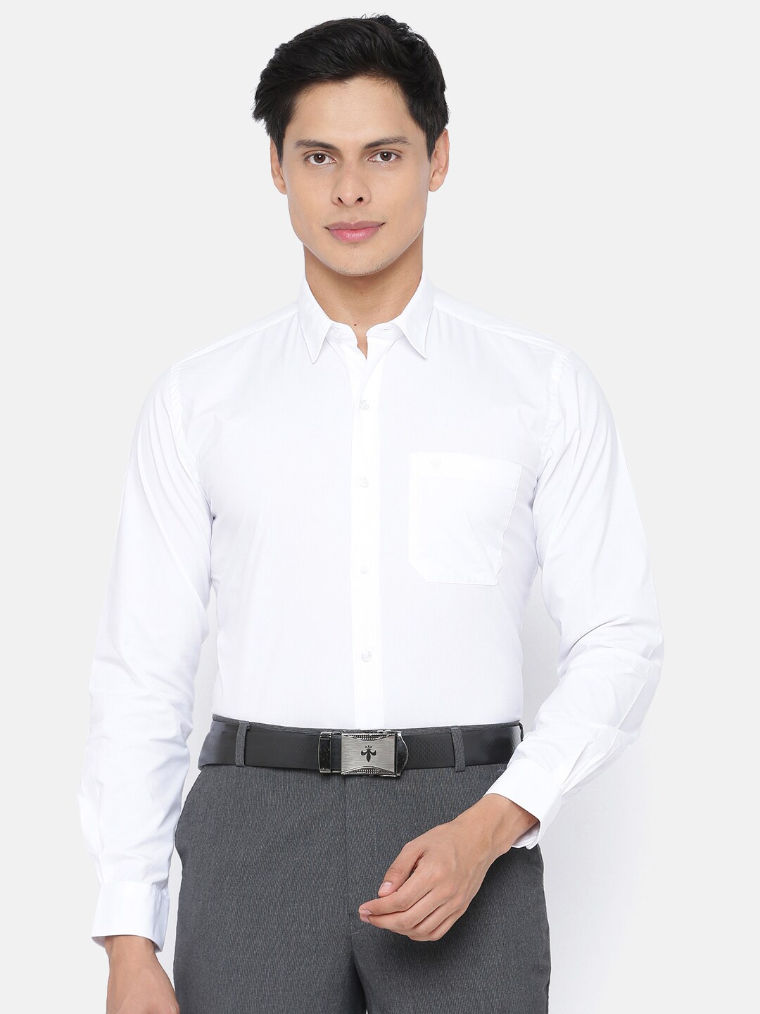 

Ramraj Long Sleeves Patch Pocket Formal Pure Cotton Shirt, White