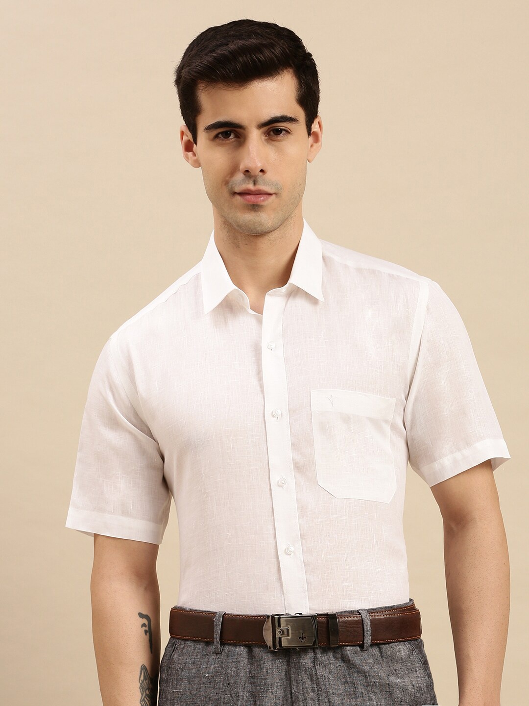 

Ramraj Spread Collar Formal Pure Cotton Shirt, White